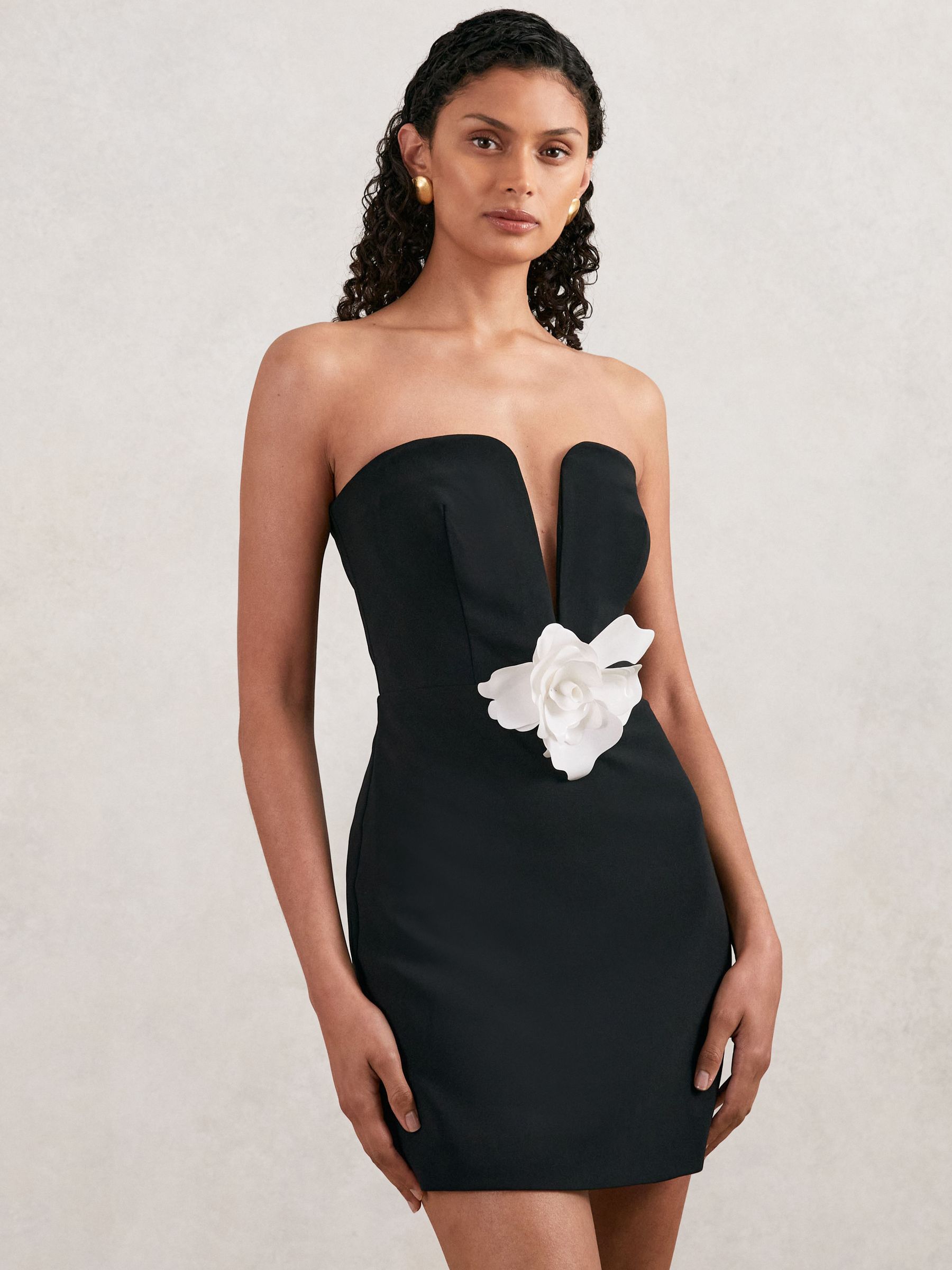 Halston Strapless Fitted Mini Dress in Black