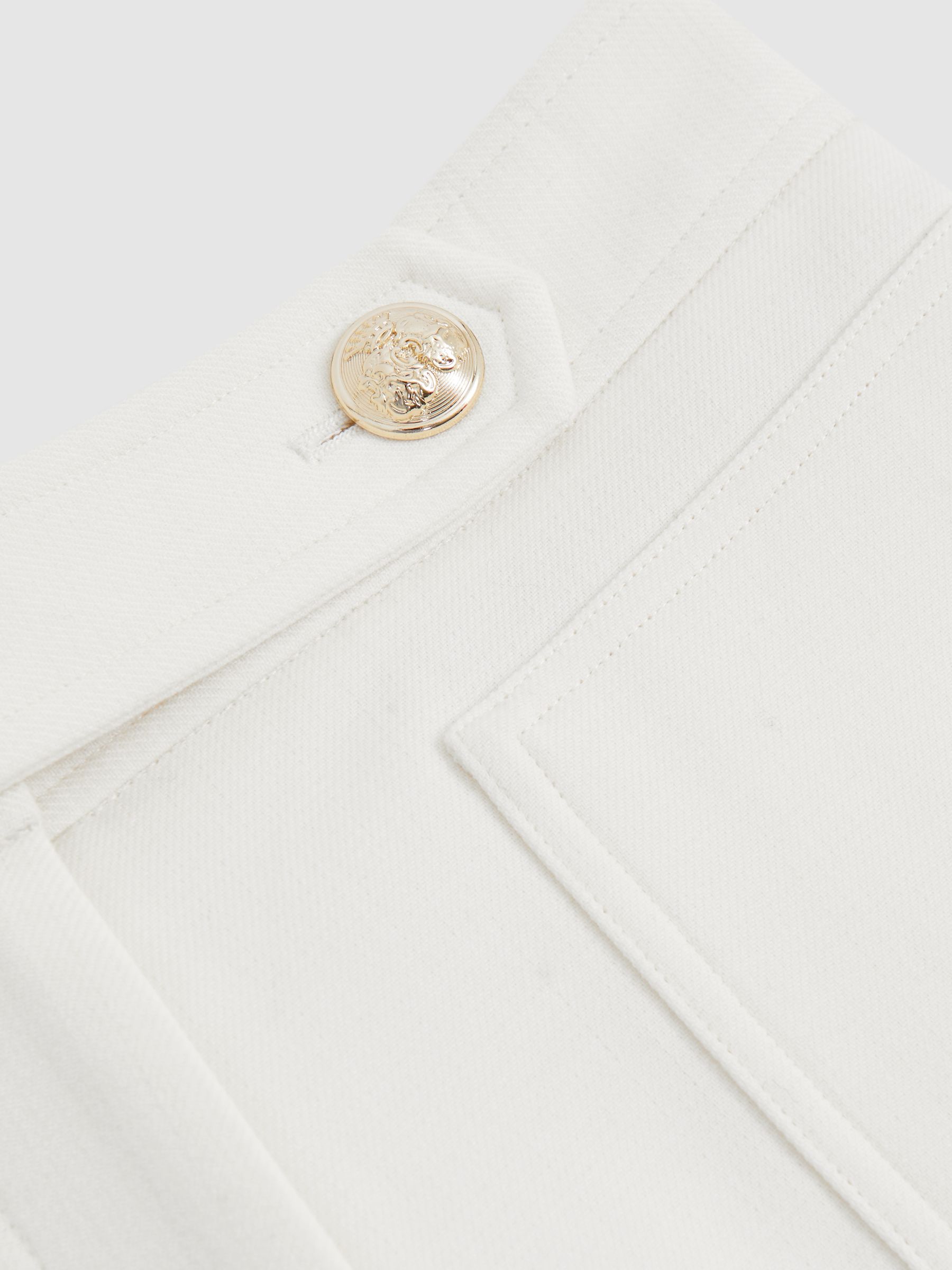 Petite Twill Button-Tab Flared Trousers With Wool in White