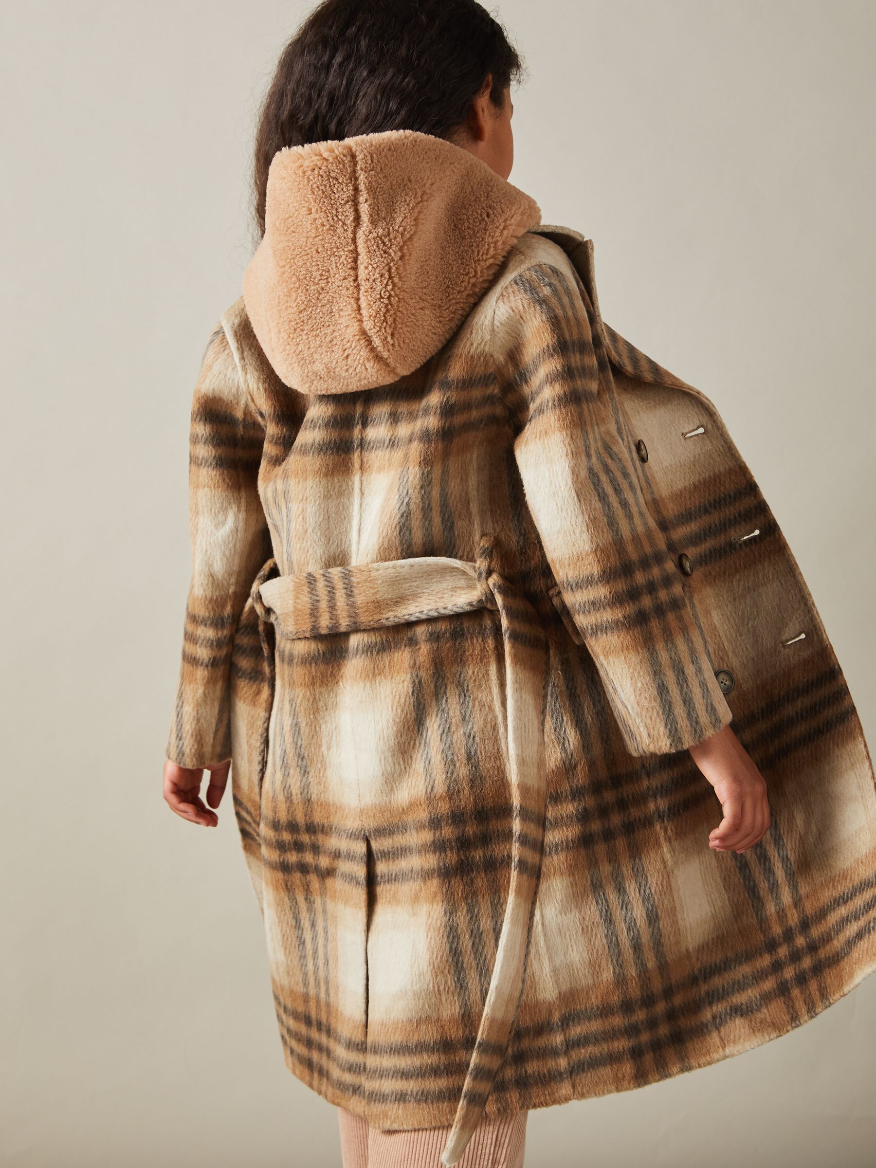 9-13 yrs Checked Wool Blend Blindseam Coat in Brown