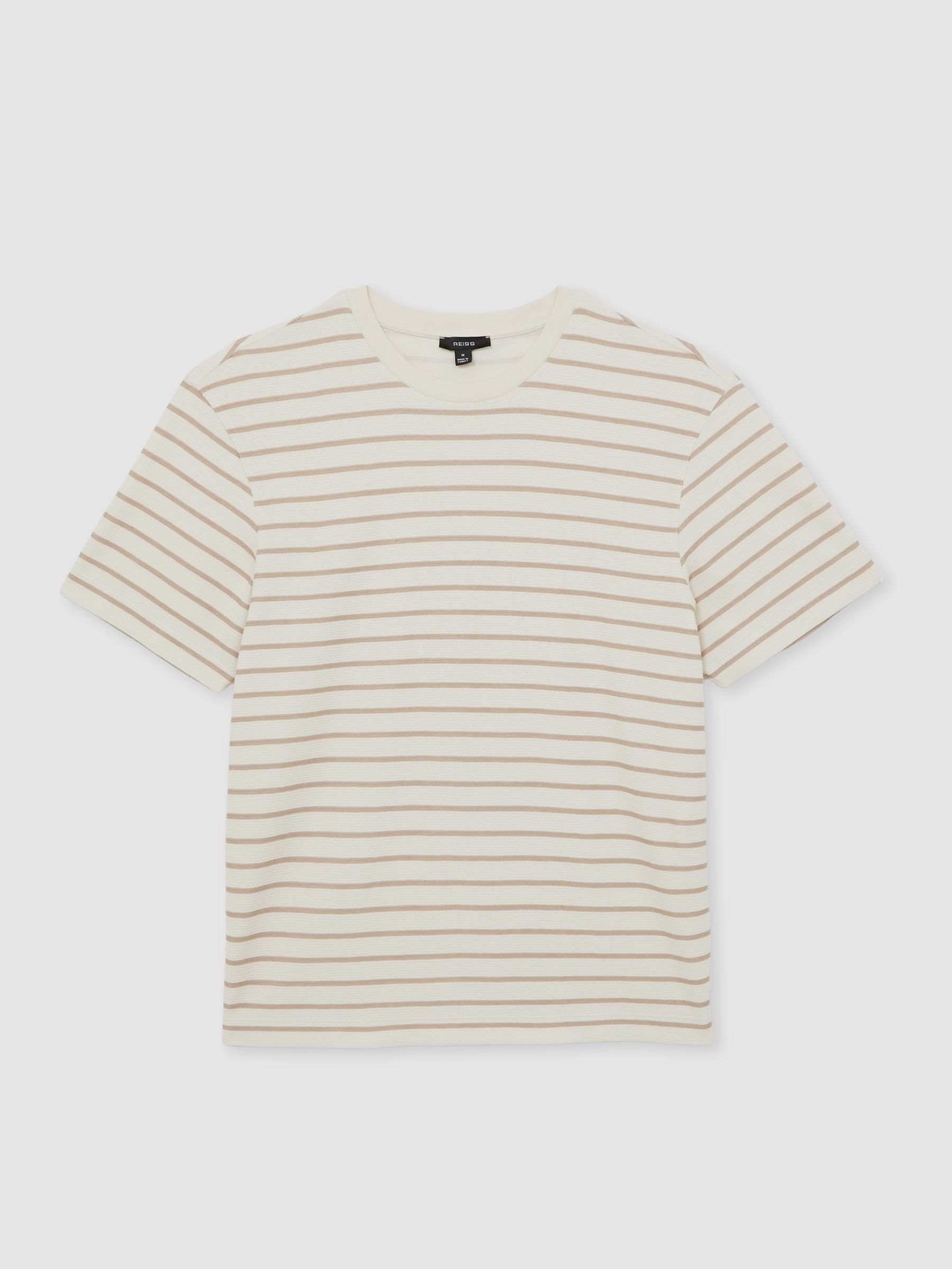 Cotton Textured Stripe T-Shirt in Oatmeal/White