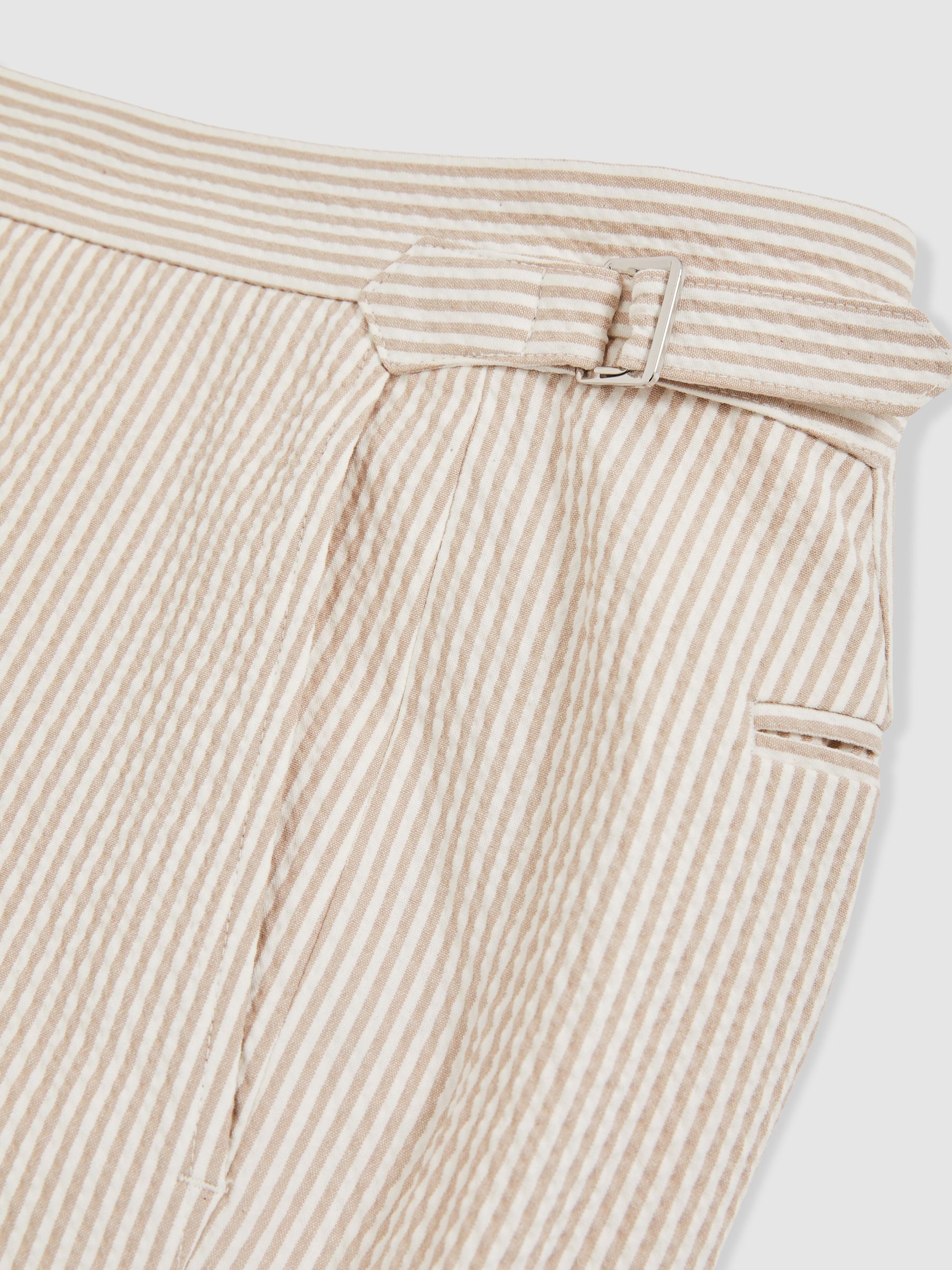 Seersucker Stripe Tailored Shorts in Oatmeal/White