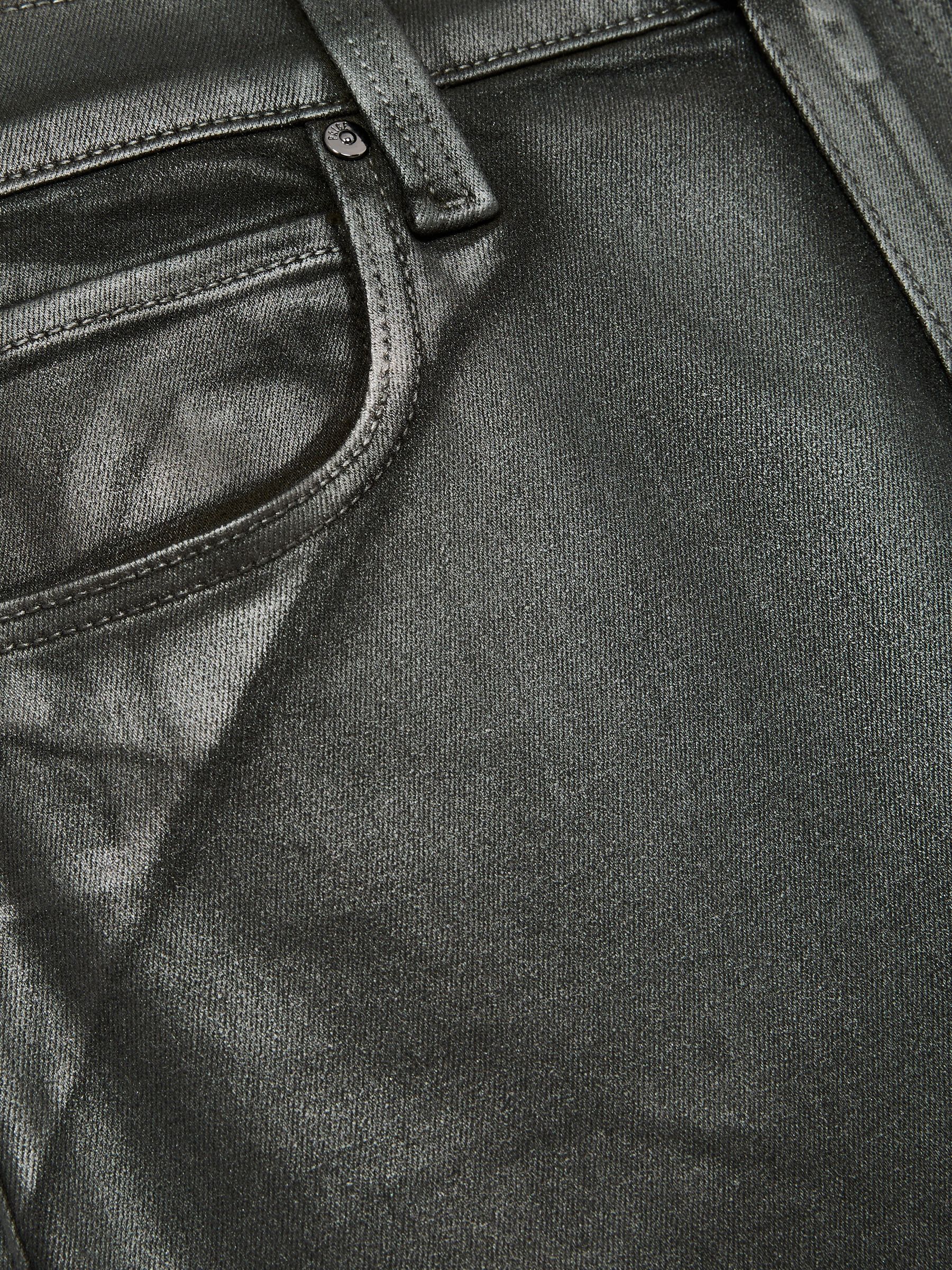 Paige Leather-Look Wide-Leg Jeans in Dark Green