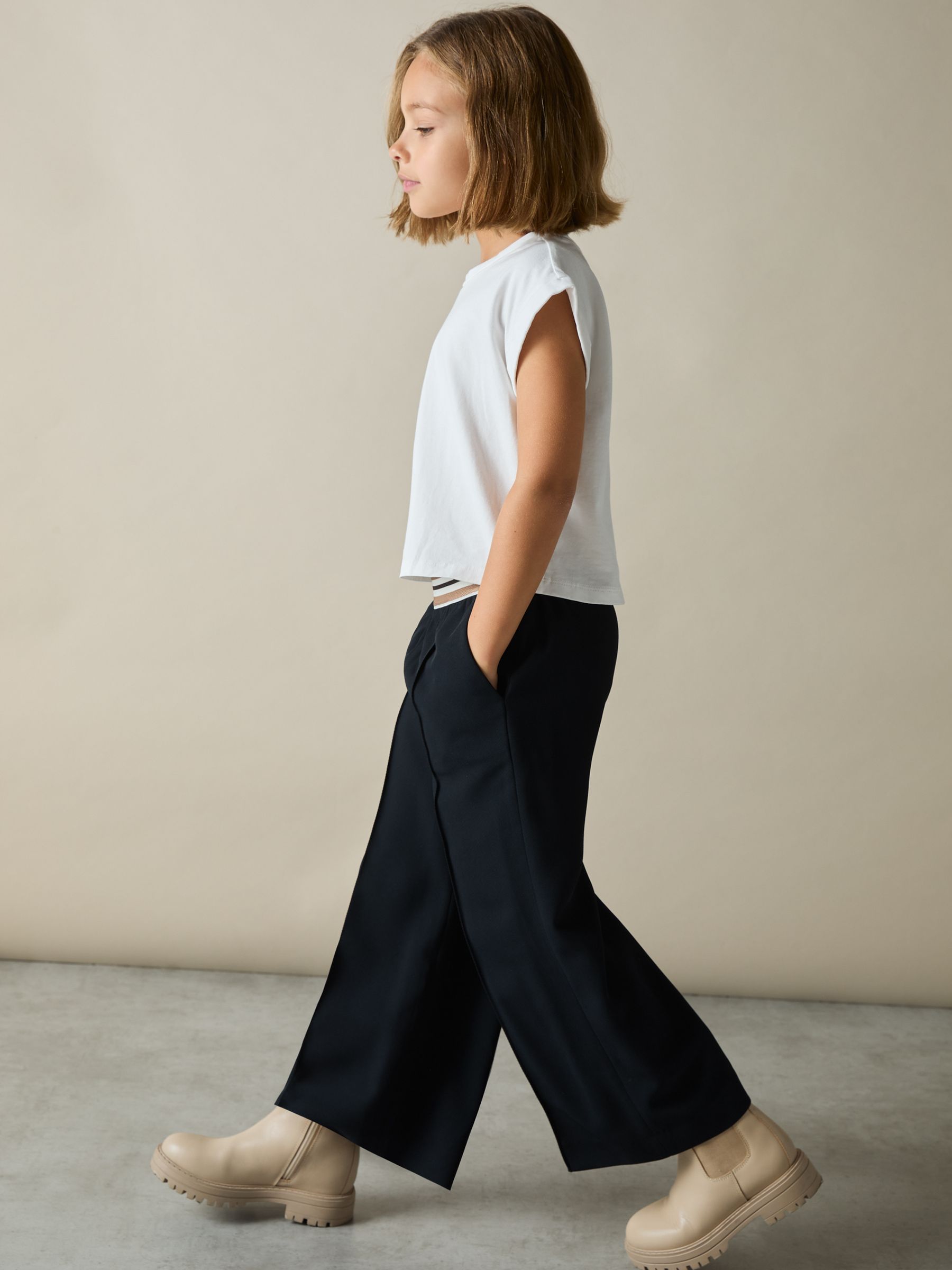 4-9 yrs Stripe-Waistband Wide-Leg Trousers in Navy