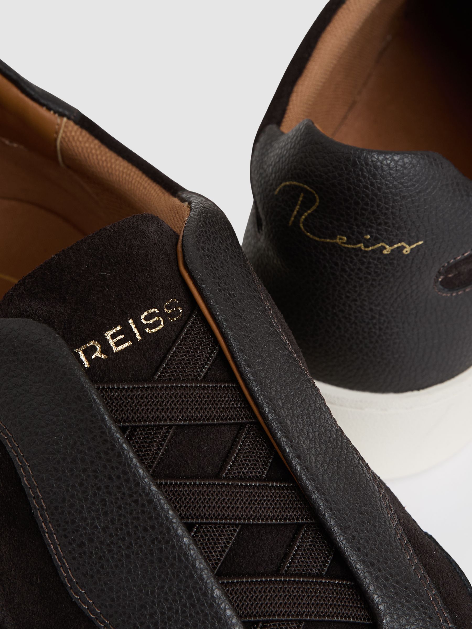 Leather Elasticated-Lace Trainers in Espresso Brown