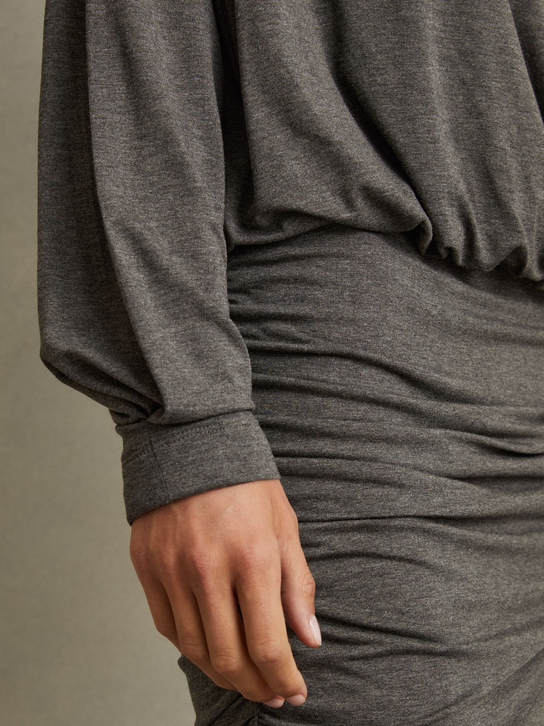 Jersey Ruched Blouson Sleeve Mini Dress in Grey