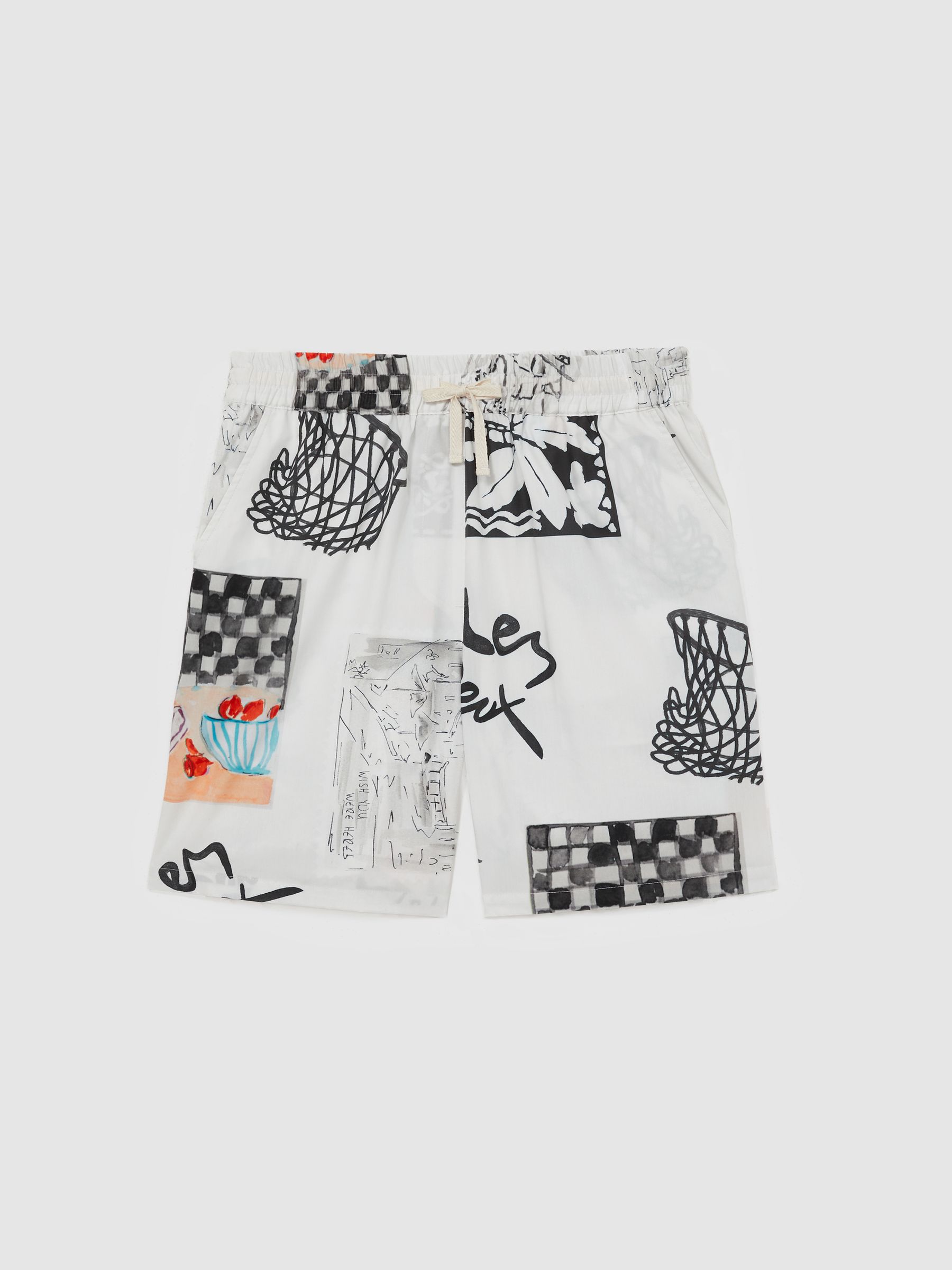 100% Organic Cotton Printed Shorts in Ivory Print
