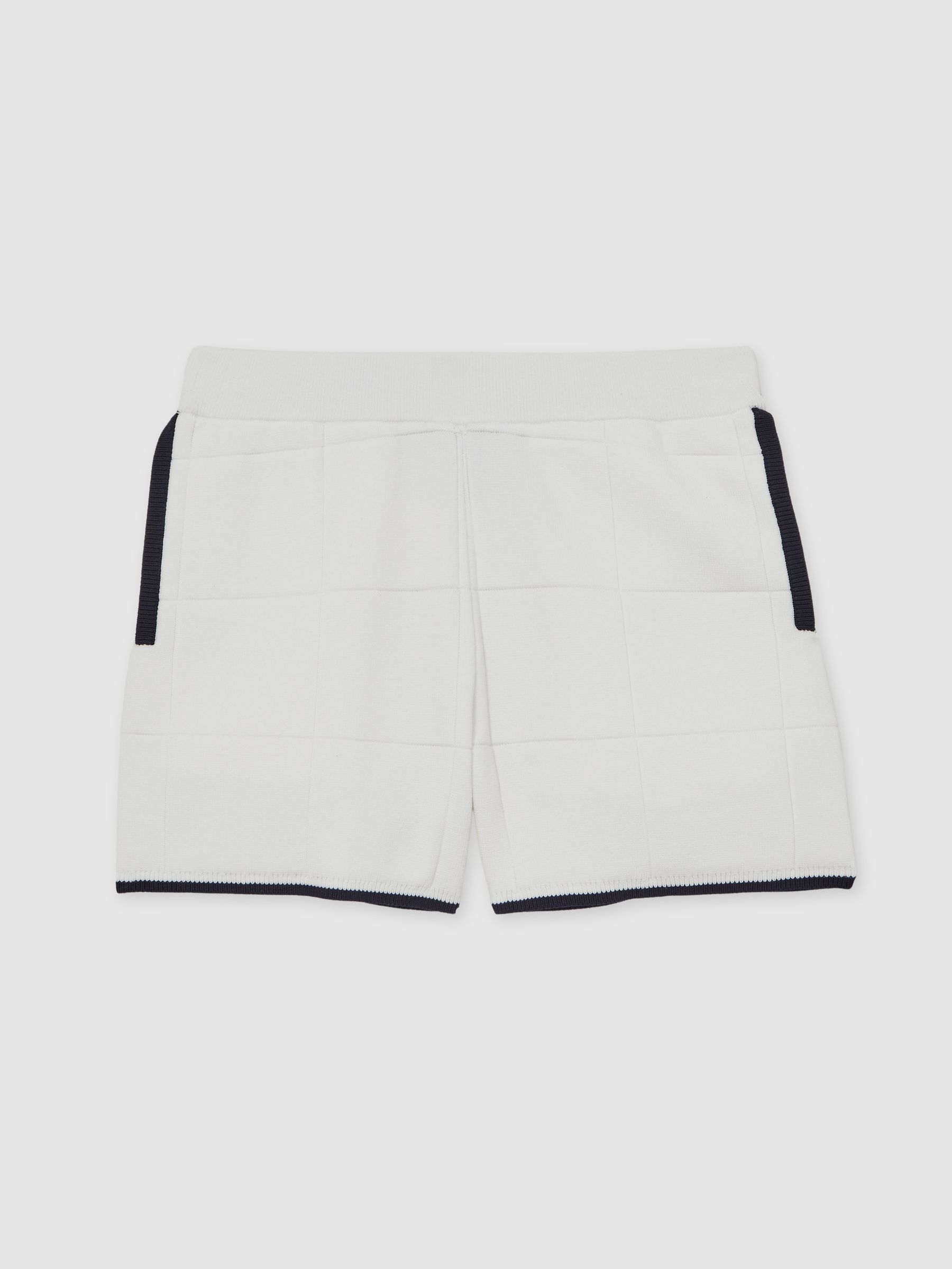3-9 yrs Tipped Knit Stitch-Detail Shorts in White/Navy