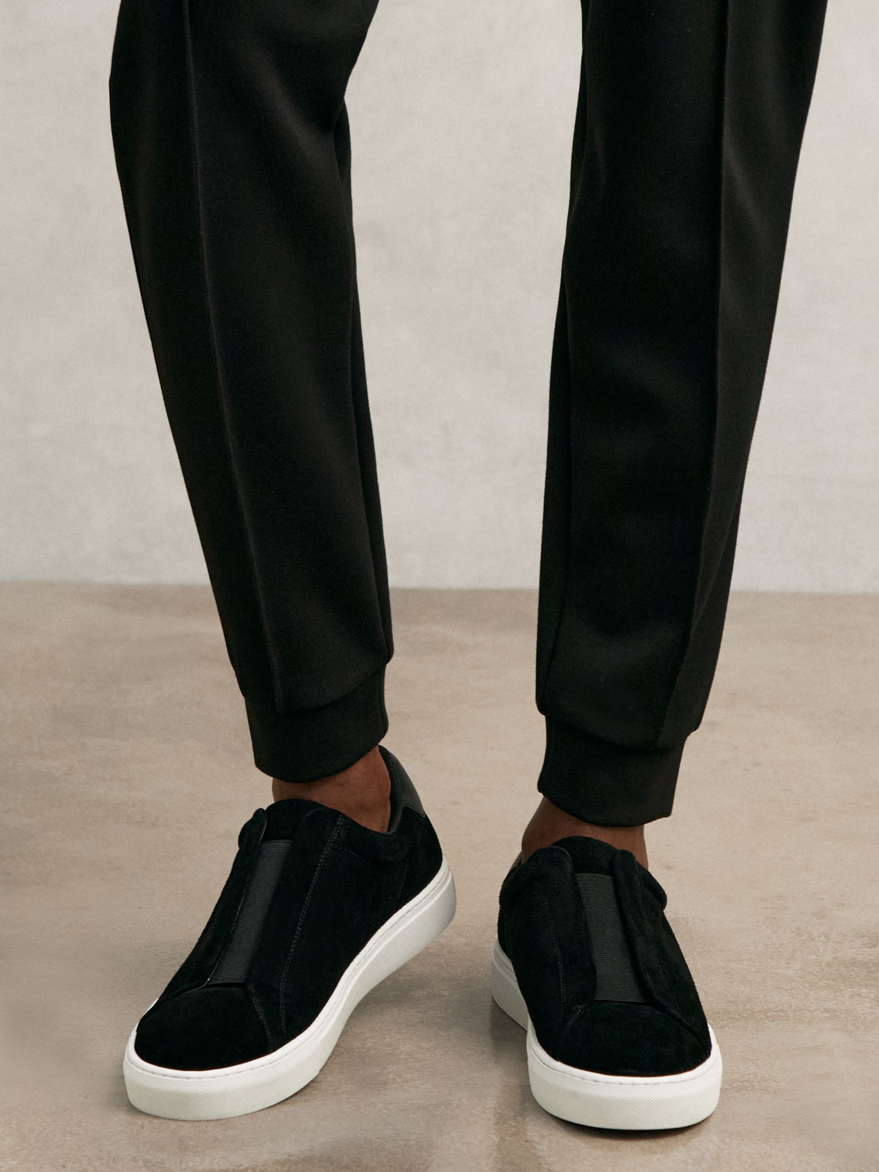 Suede Slip-On Elasticated Trainers in Black