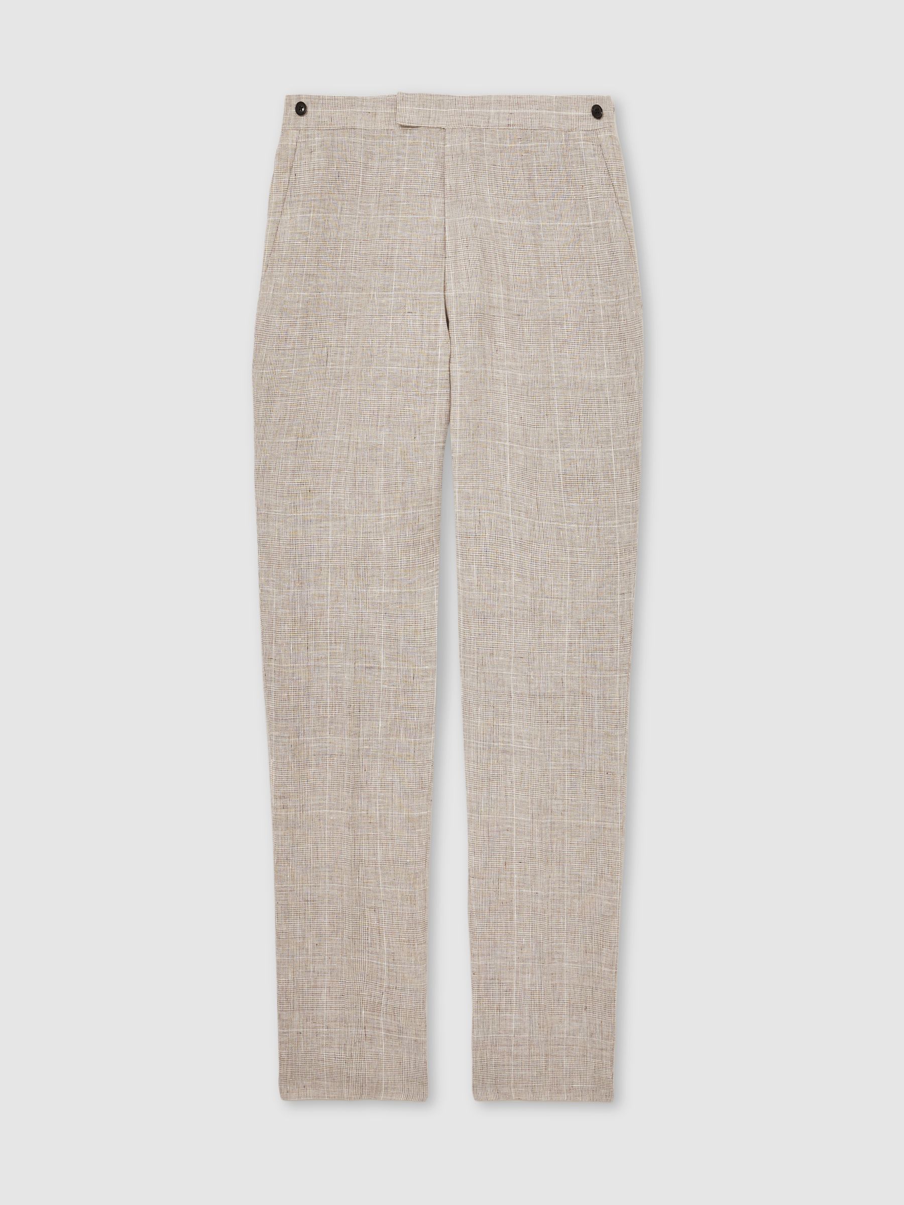 Linen Check Slim-Fit Suit Trousers in Oatmeal
