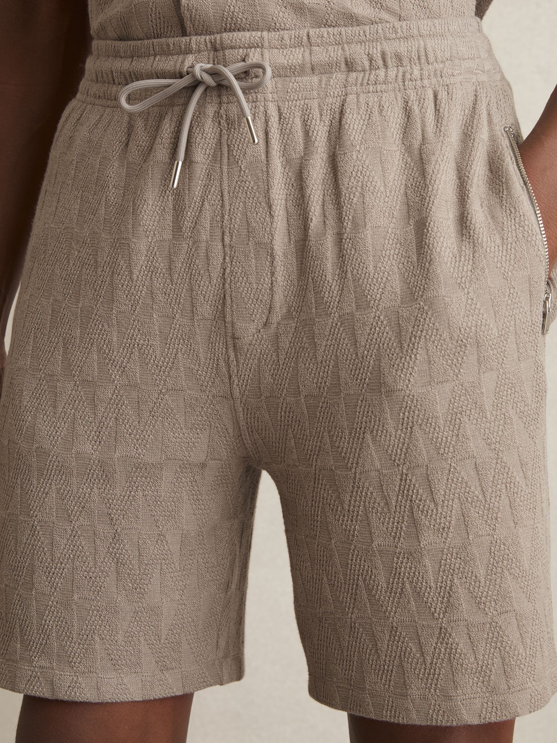 Cotton Textured Drawstring Shorts in Mink Brown