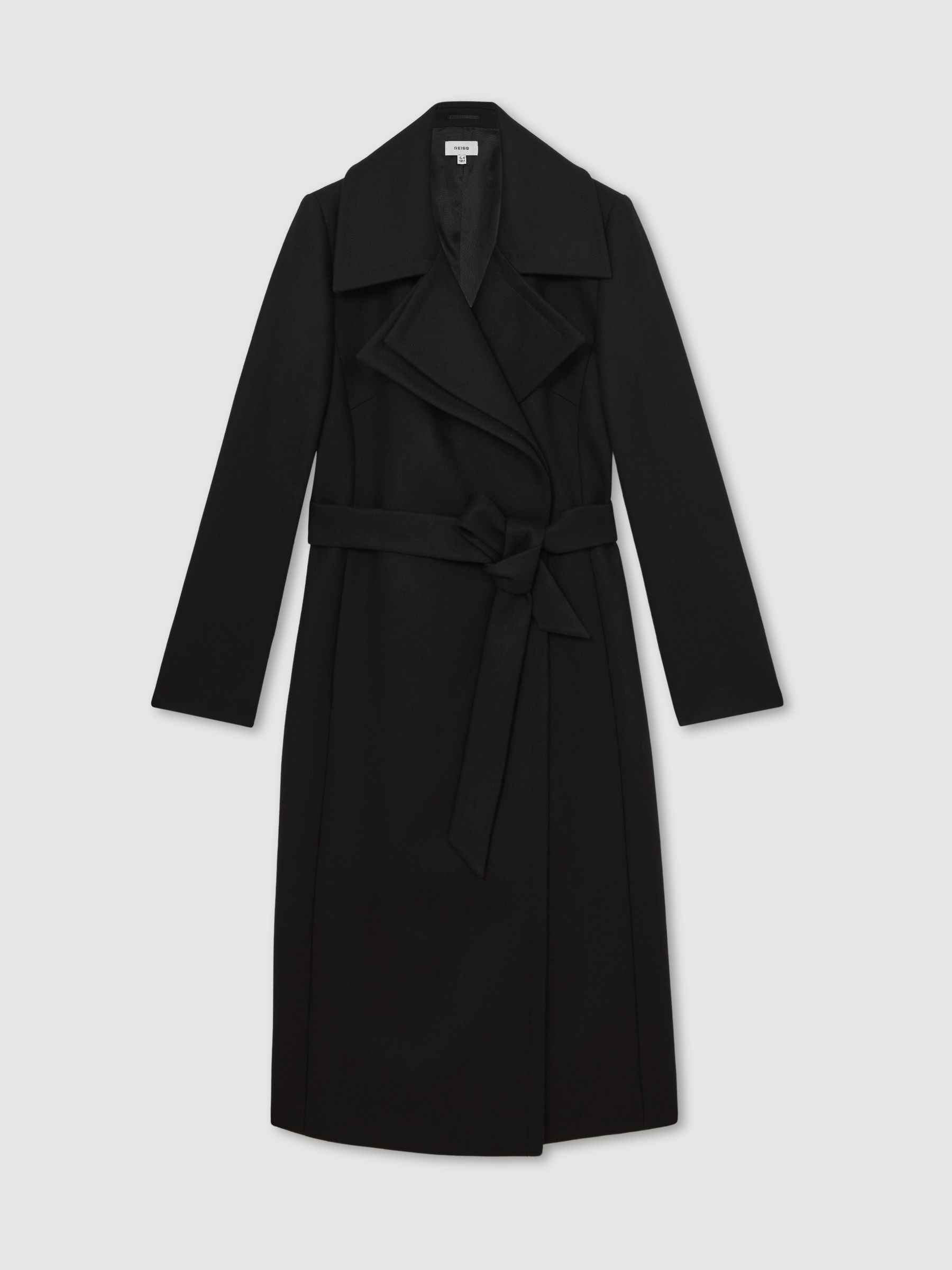 Petite Wool-Blend Double-Lapel Belted Coat With Cashmere in Black