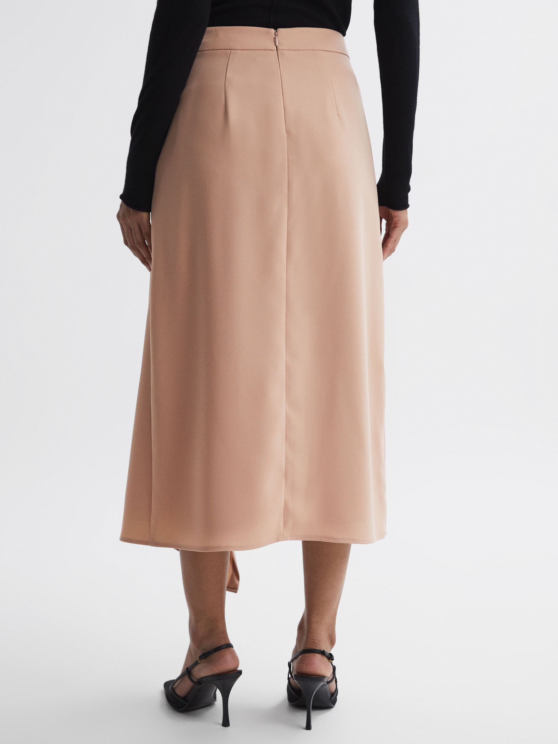 High Rise Ruffle Midi Skirt in Camel