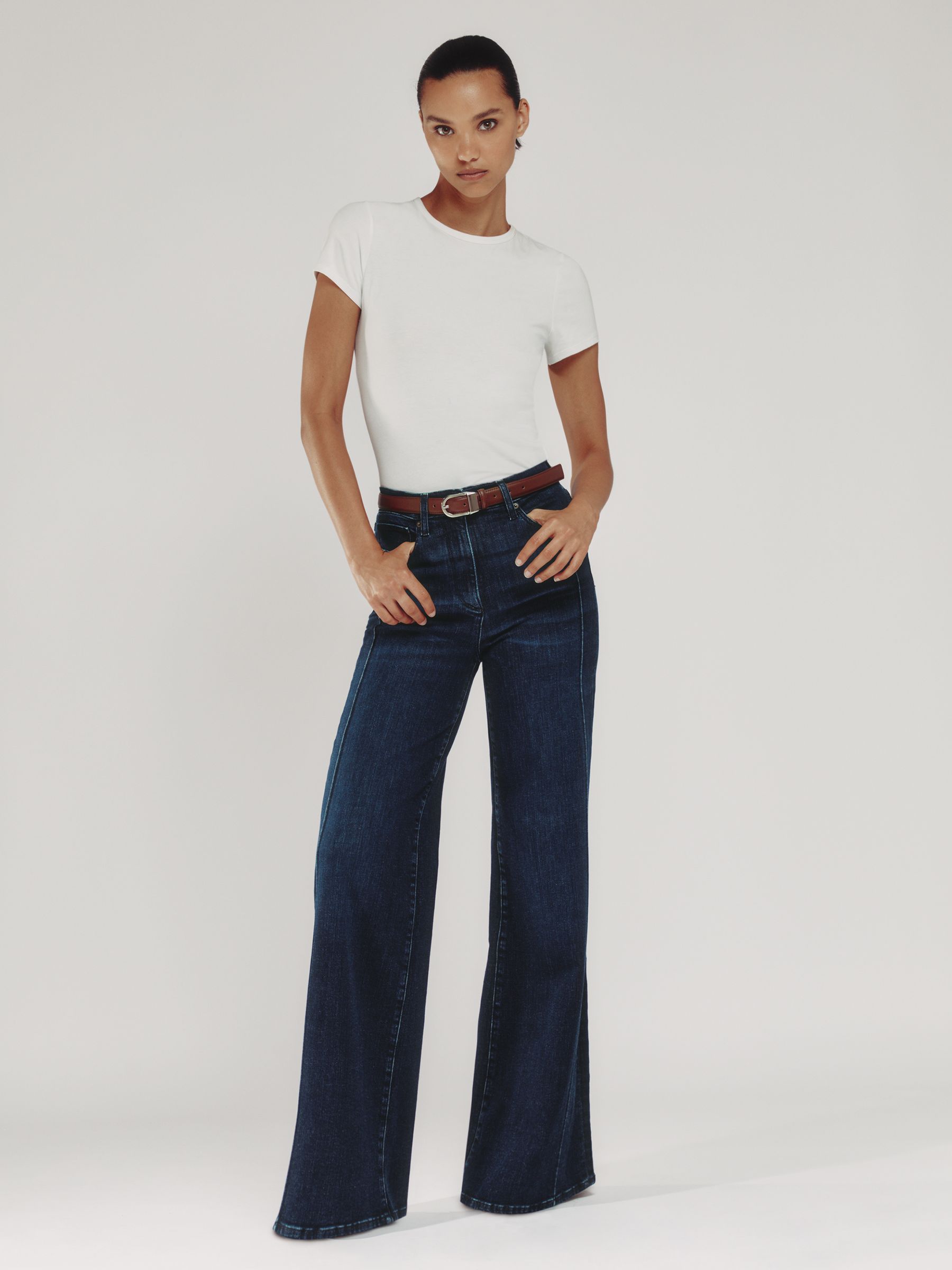 Stretch-Cotton Wide-Leg Jeans in Dark Blue
