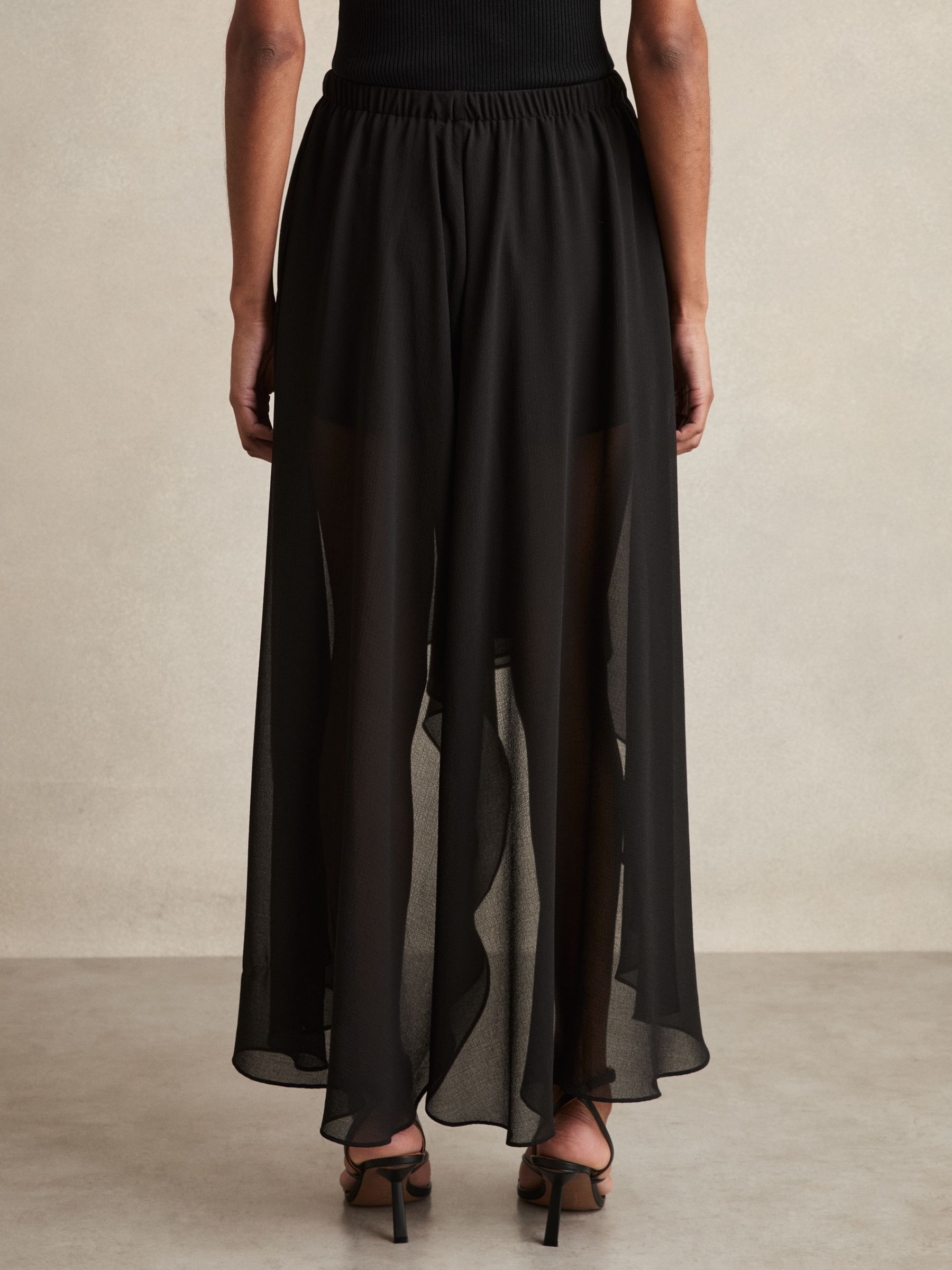 Petite Sheer-Overlay High-Low Shorts in Black