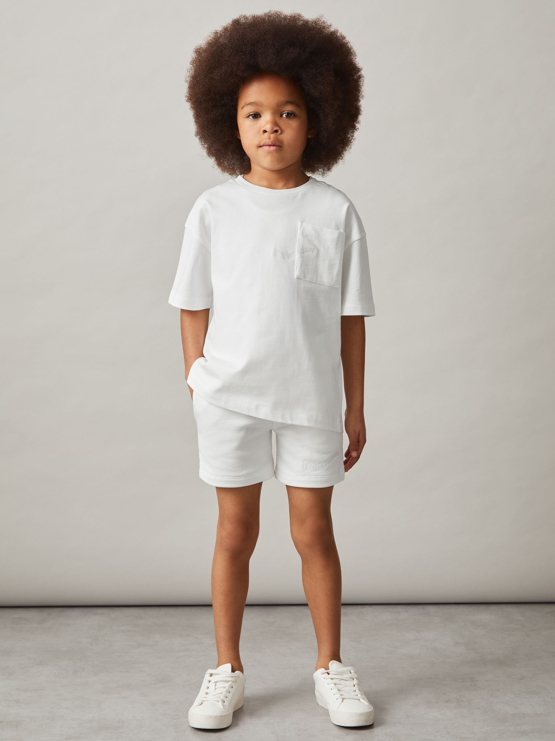 3-9 yrs Cotton Palm-Embroidery Oversize T-Shirt in Off White