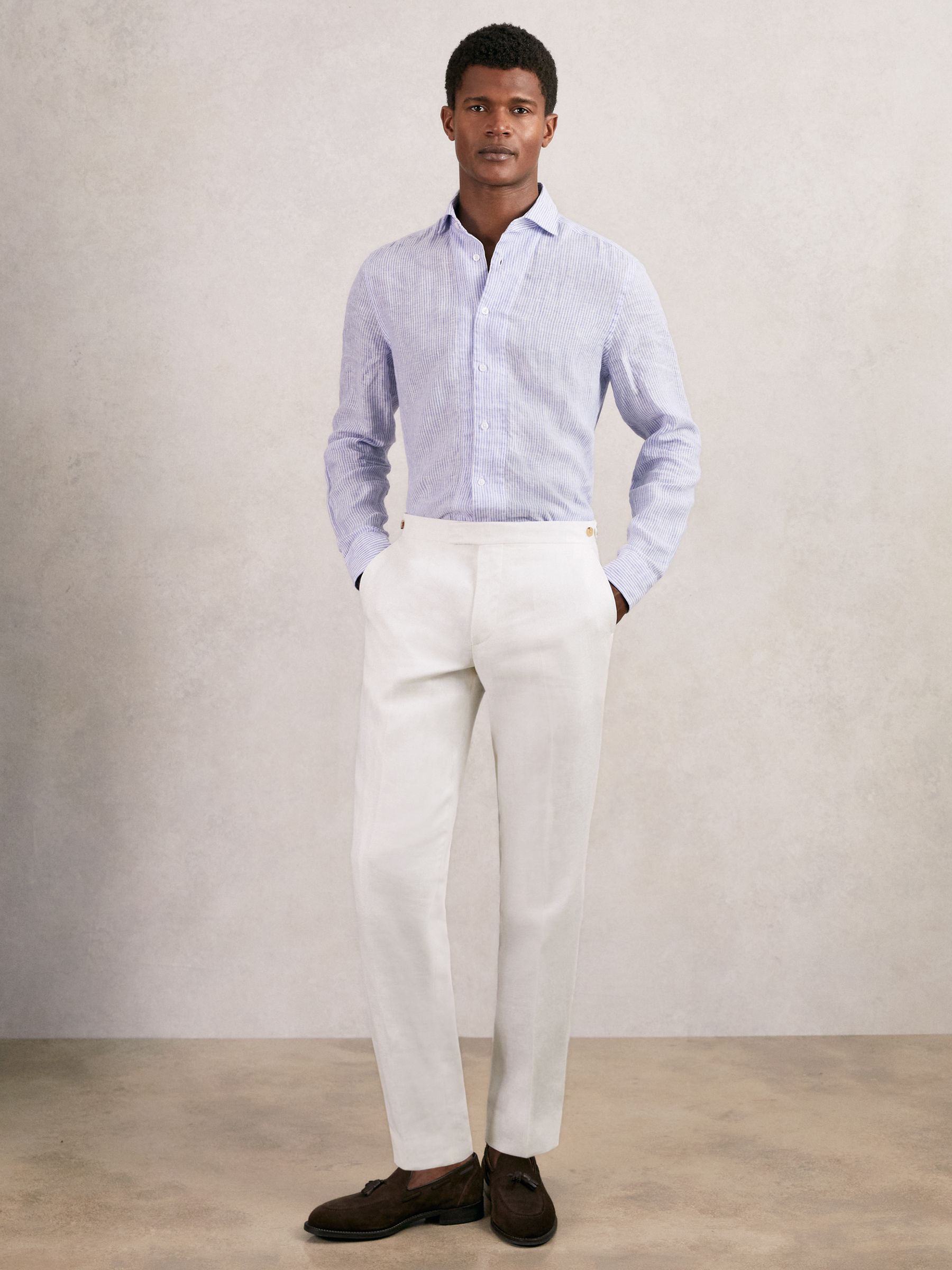 Slim Fit Lyocell Linen Suit Trousers in White