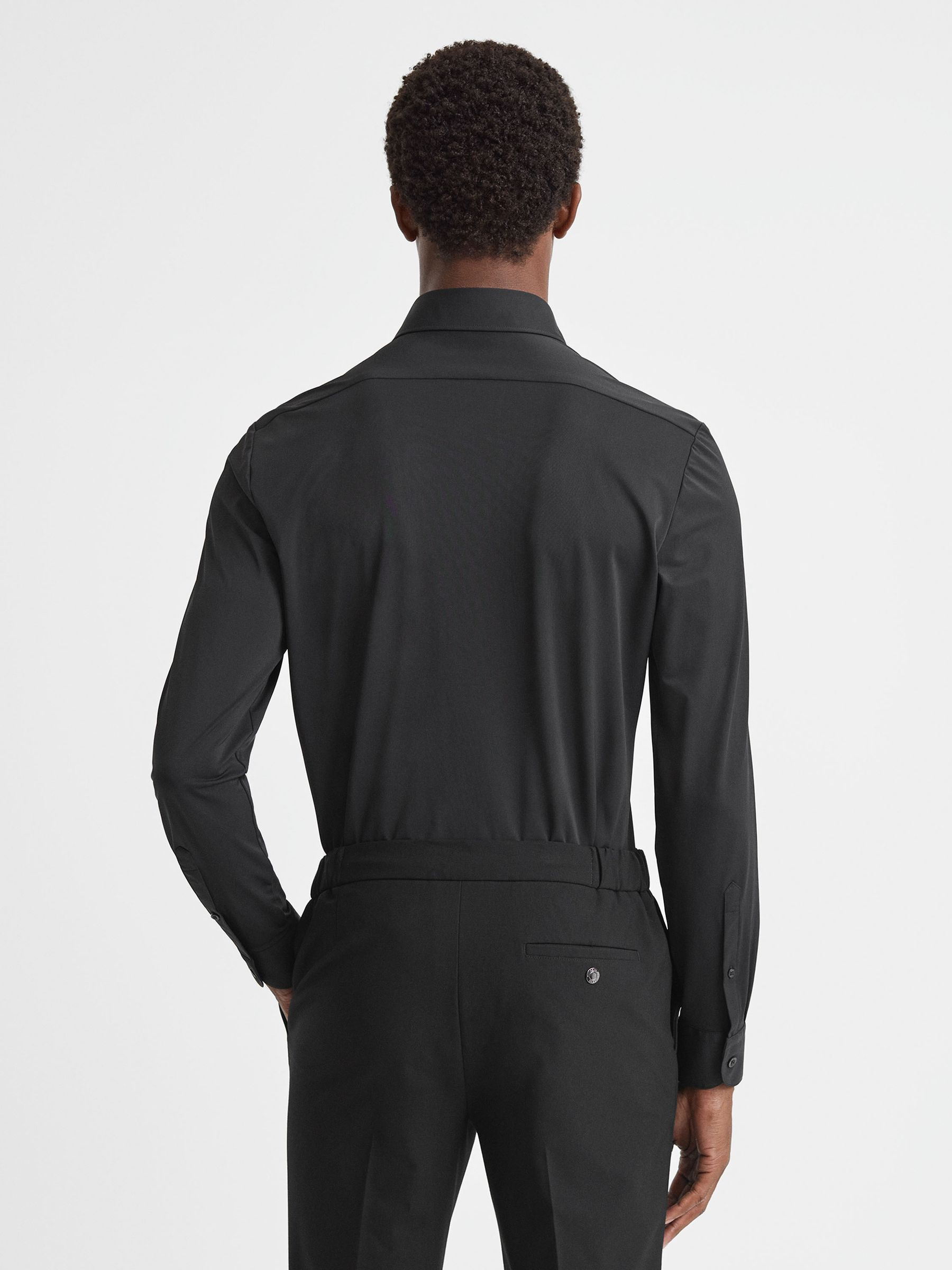 Regular Fit Button-Through Travel Shirt in Black