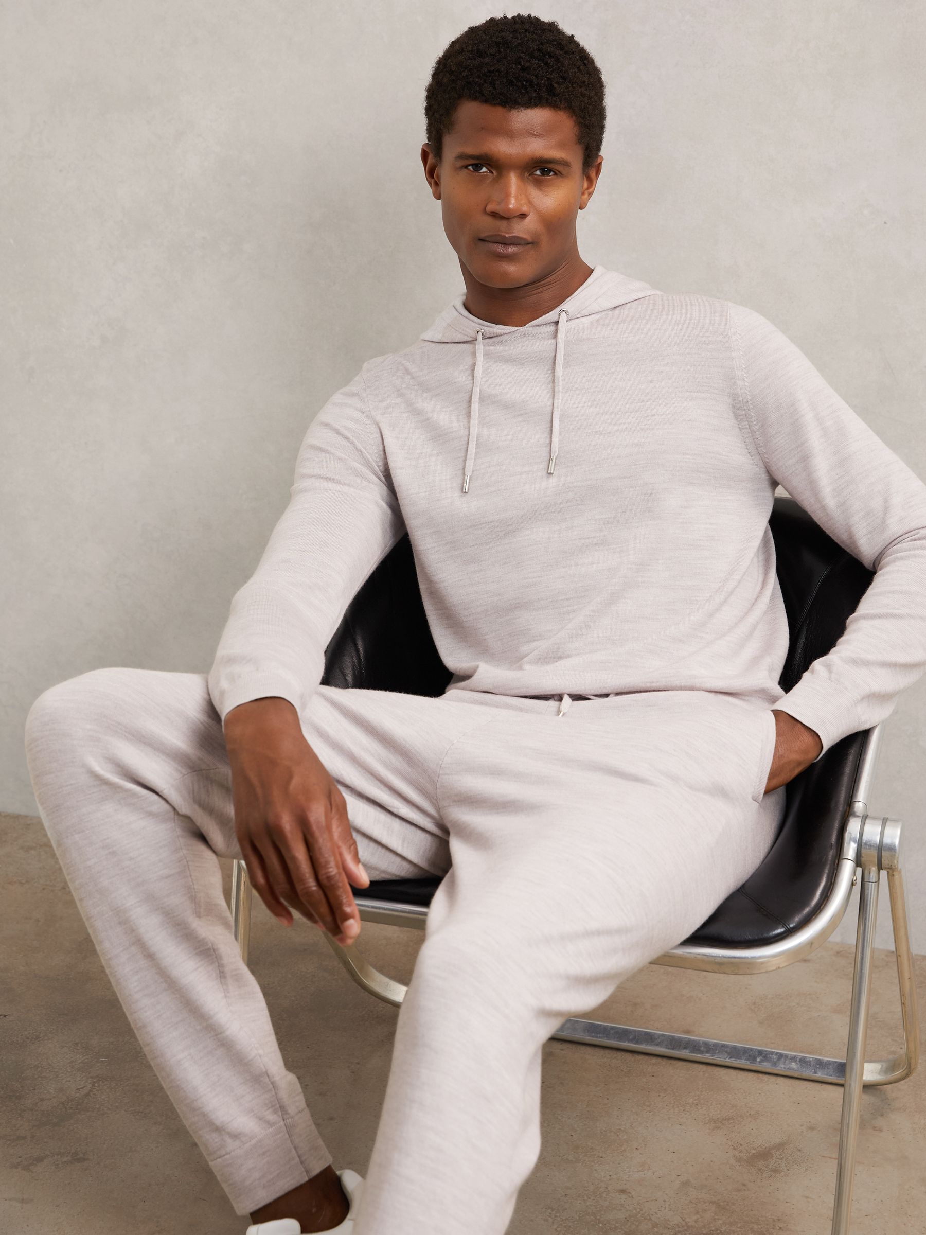 Merino Wool Drawstring Hoodie in Wicker Brown Melange