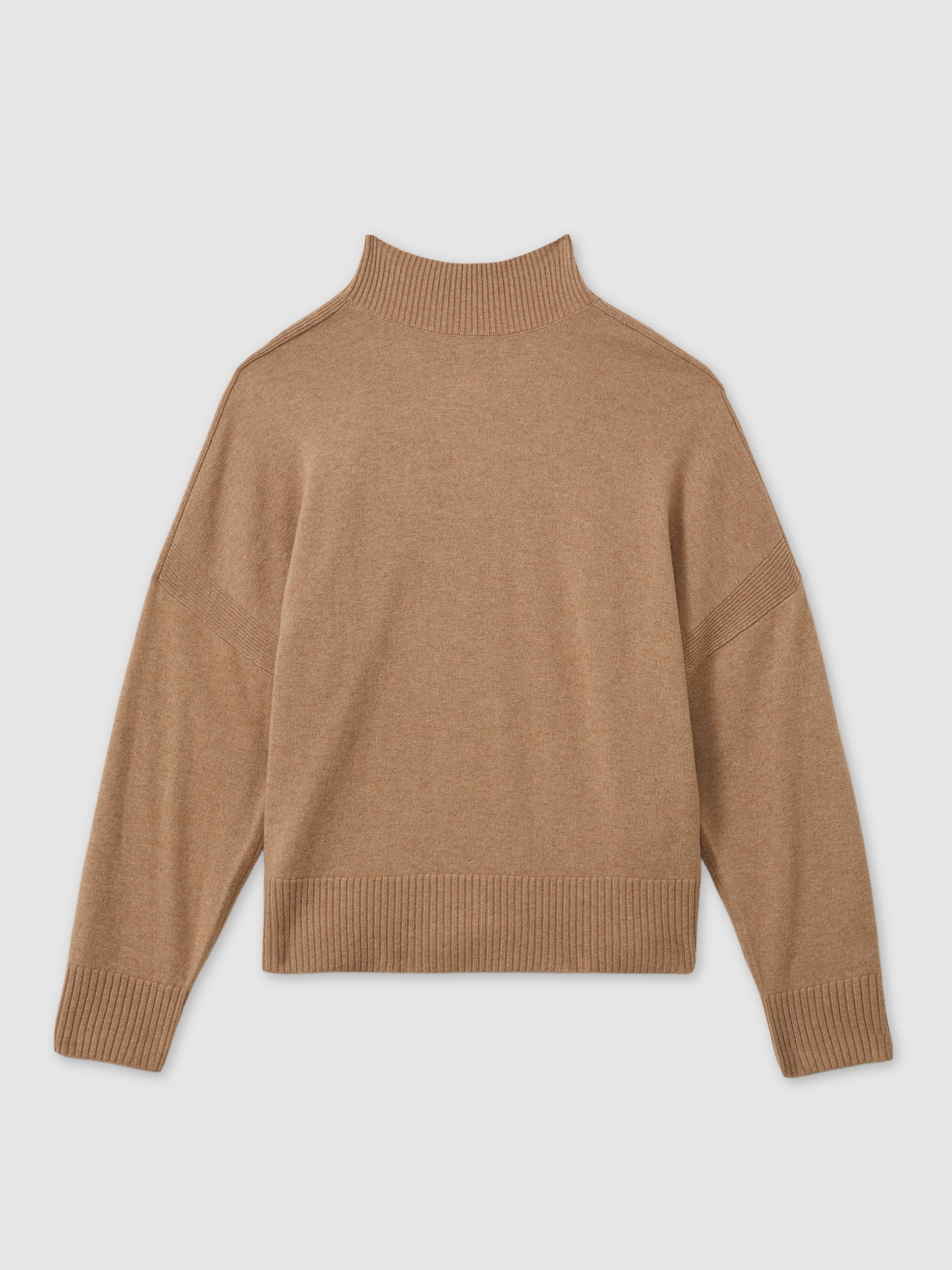 Wool Blend Funnel Neck Jumper in Camel