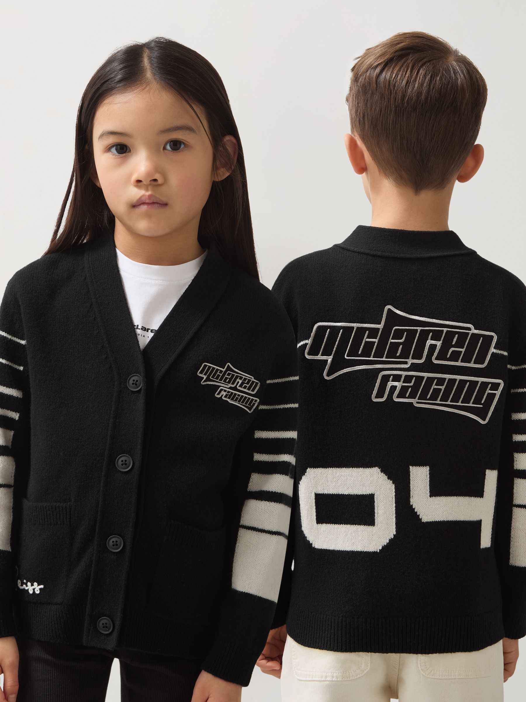 9-13 yrs Unisex Fit McLaren F1 Team Varsity Wool-Cashmere Cardigan in Black