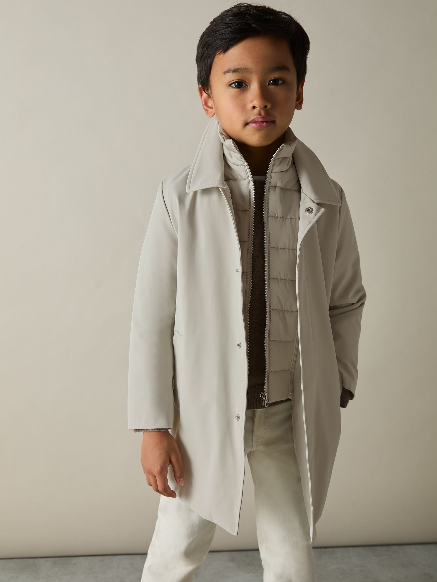 13-14 yrs Gabardine Coat with Removable Gilet in Stone
