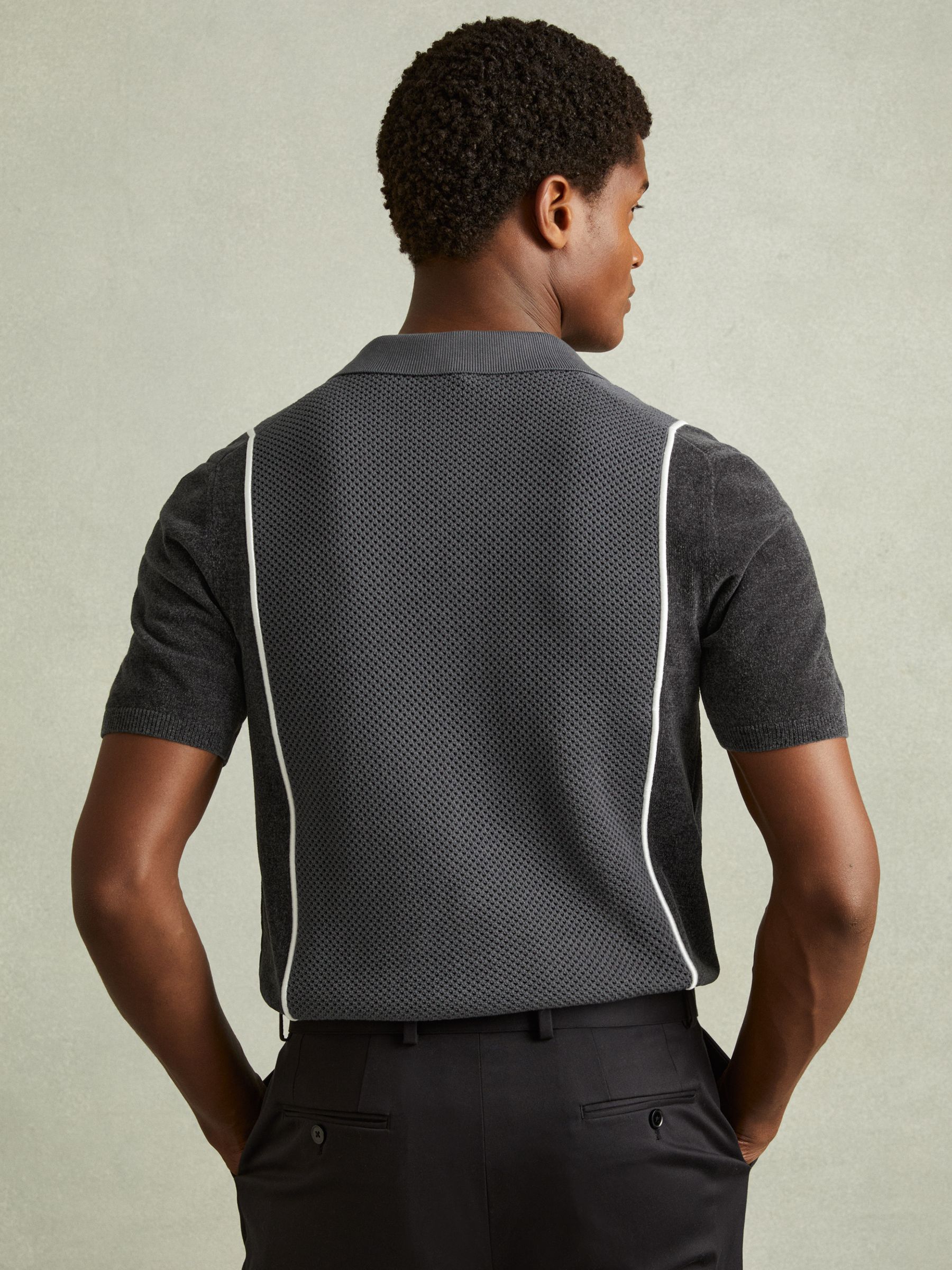 Hybrid Velour Cuban Collar Shirt in Steel Blue