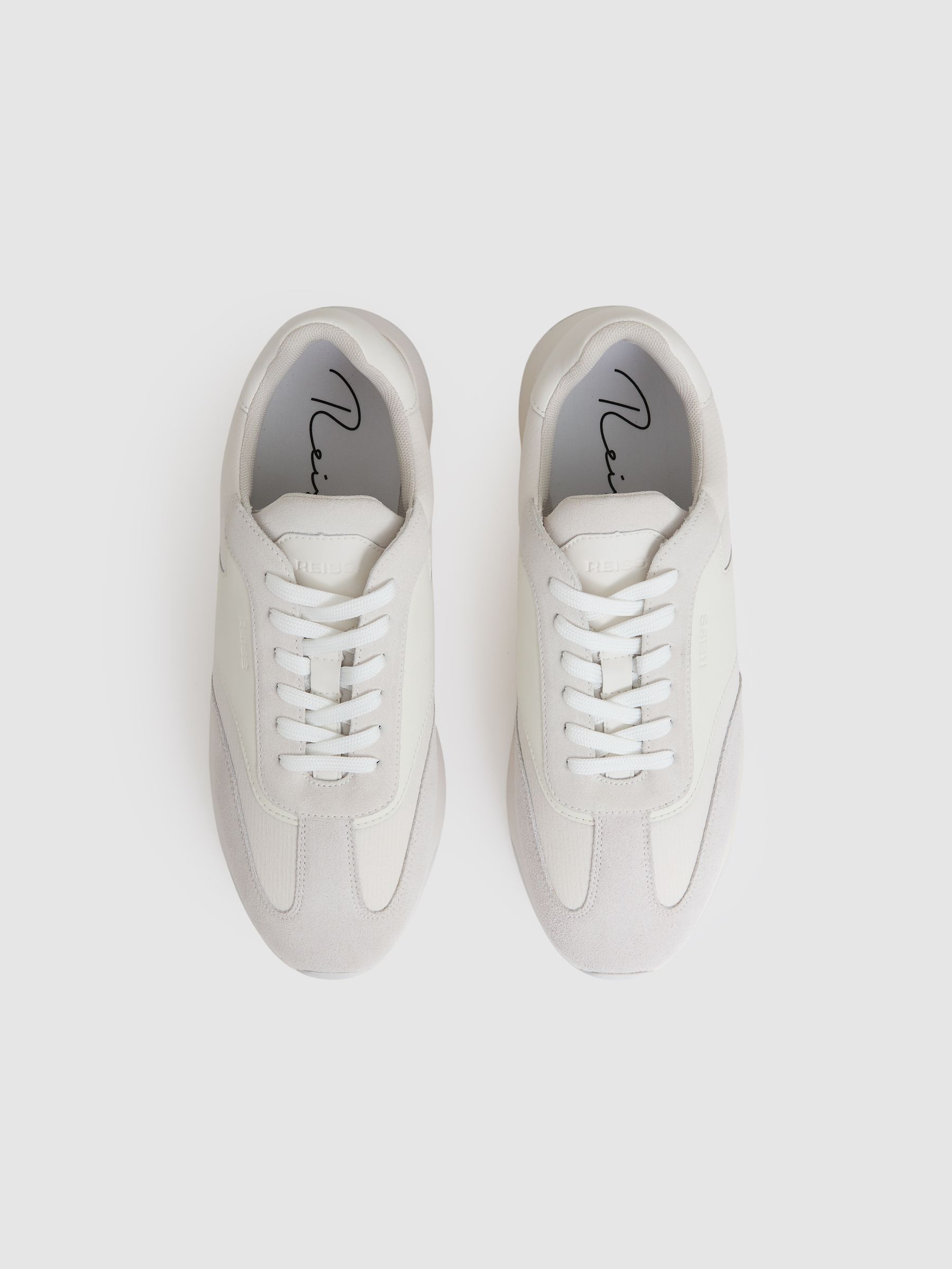 Leather Suede Running Trainers in White