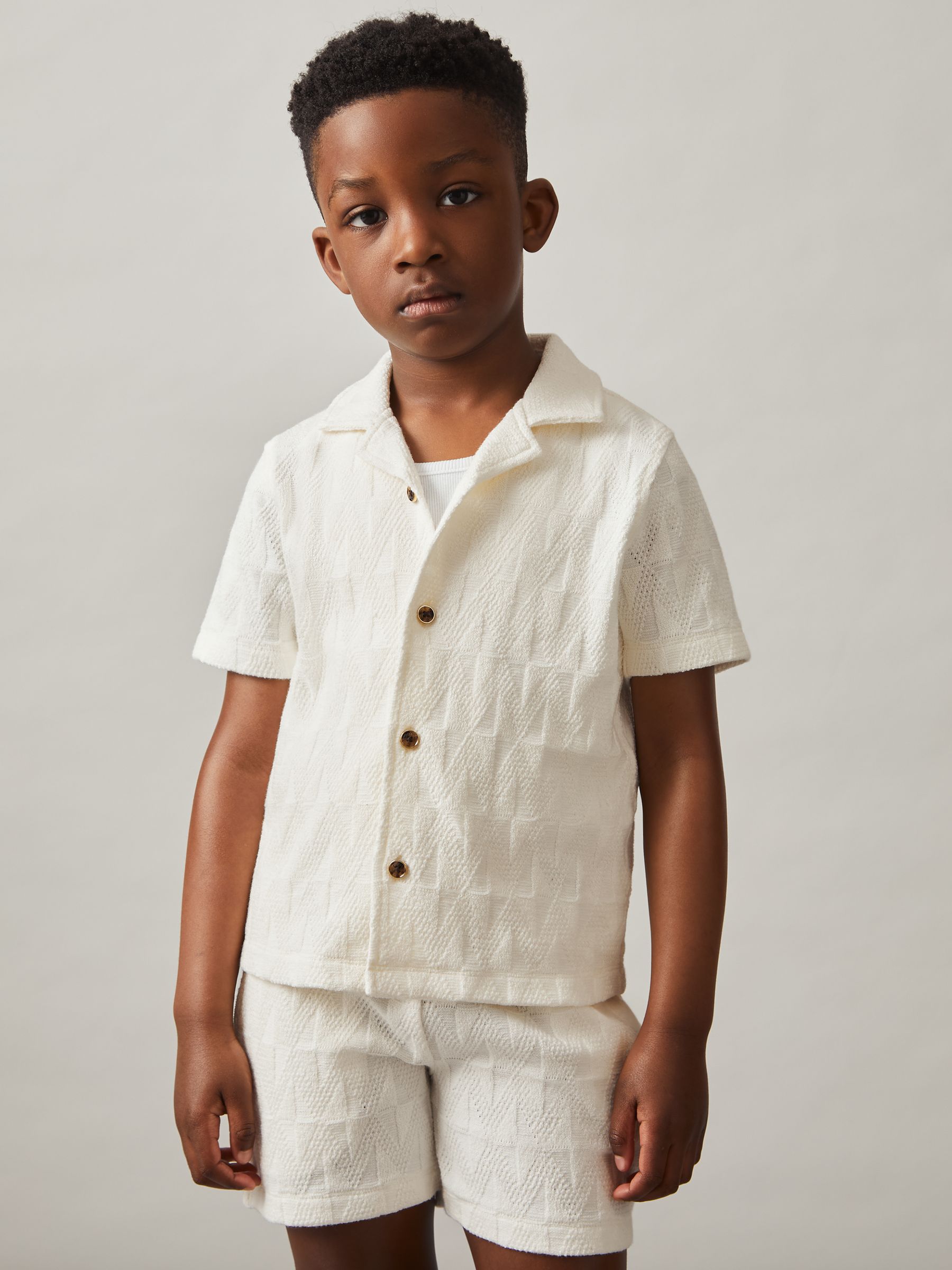 3-9 yrs Stretch-Cotton Textured Shirt in Off White