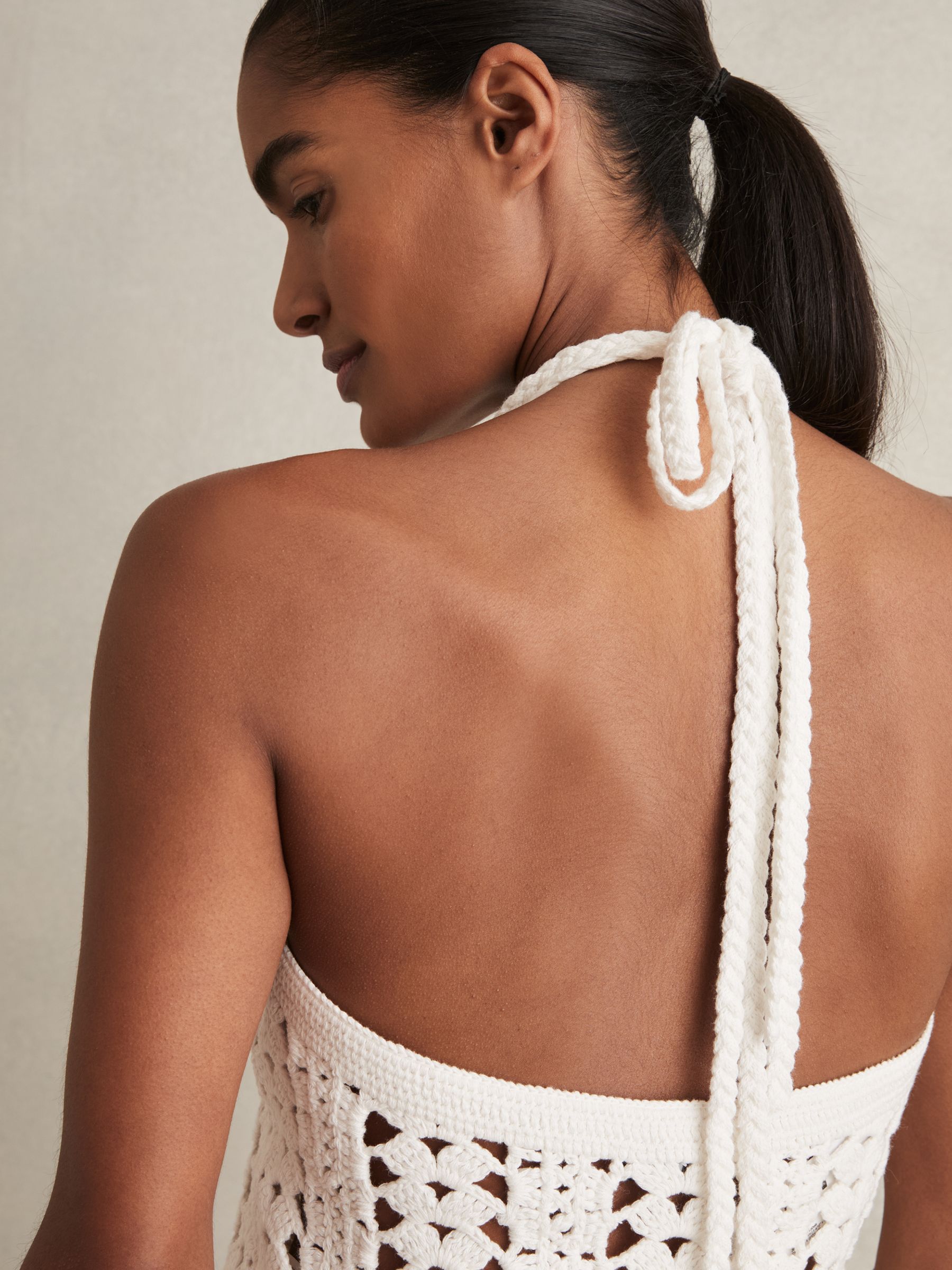 Cotton Crochet Halterneck Vest Top in White