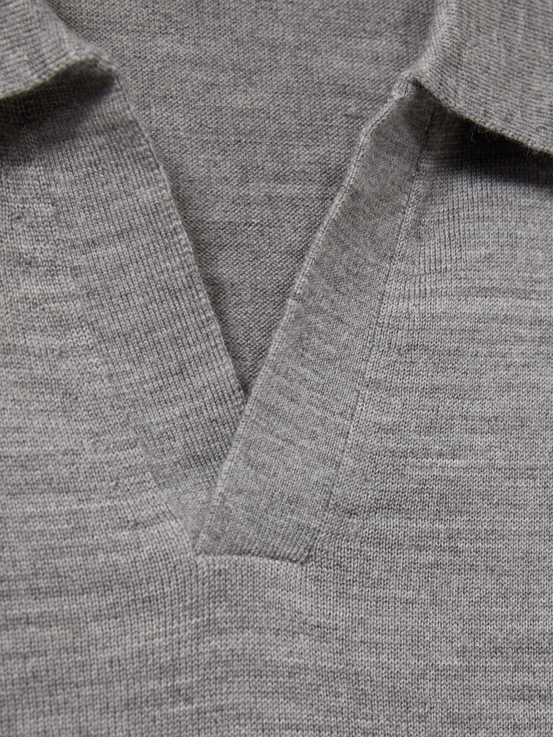Merino Wool Open Collar Polo Shirt in Warm Grey Melange