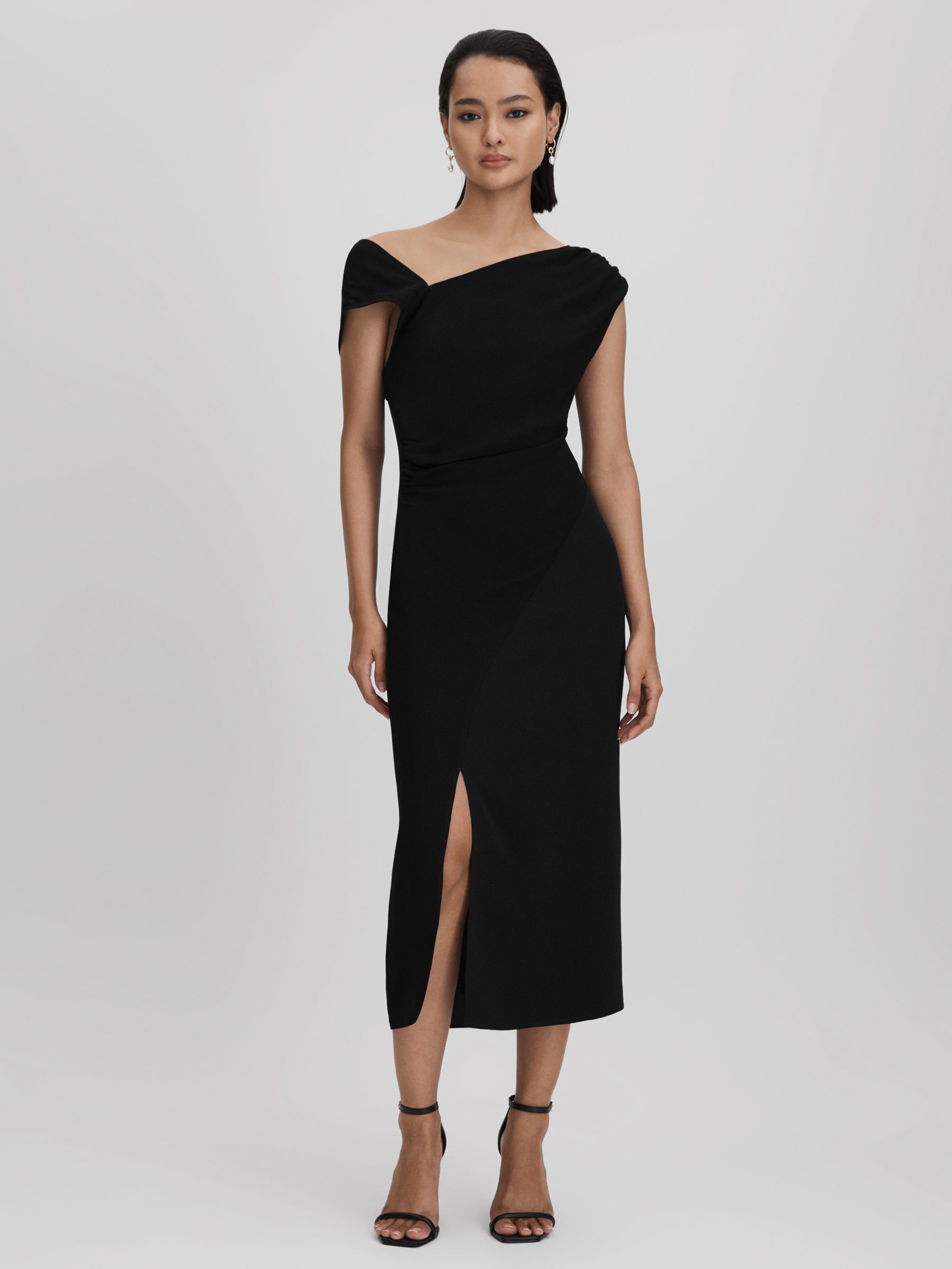 Asymmetric Bodycon Midi Dress in Black
