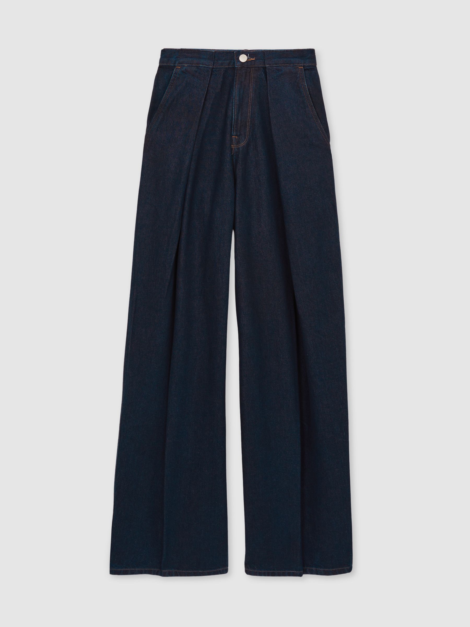 Good American Wide-Leg Pleated Jeans in Dark Blue