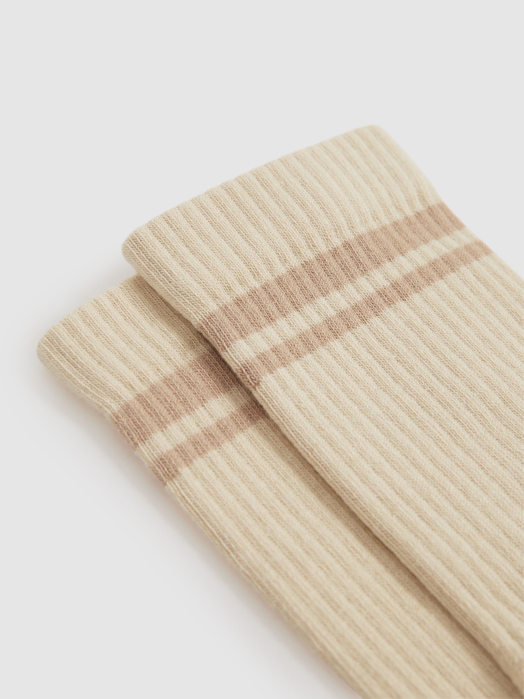 Cotton-Blend Striped Crew Socks in Cream