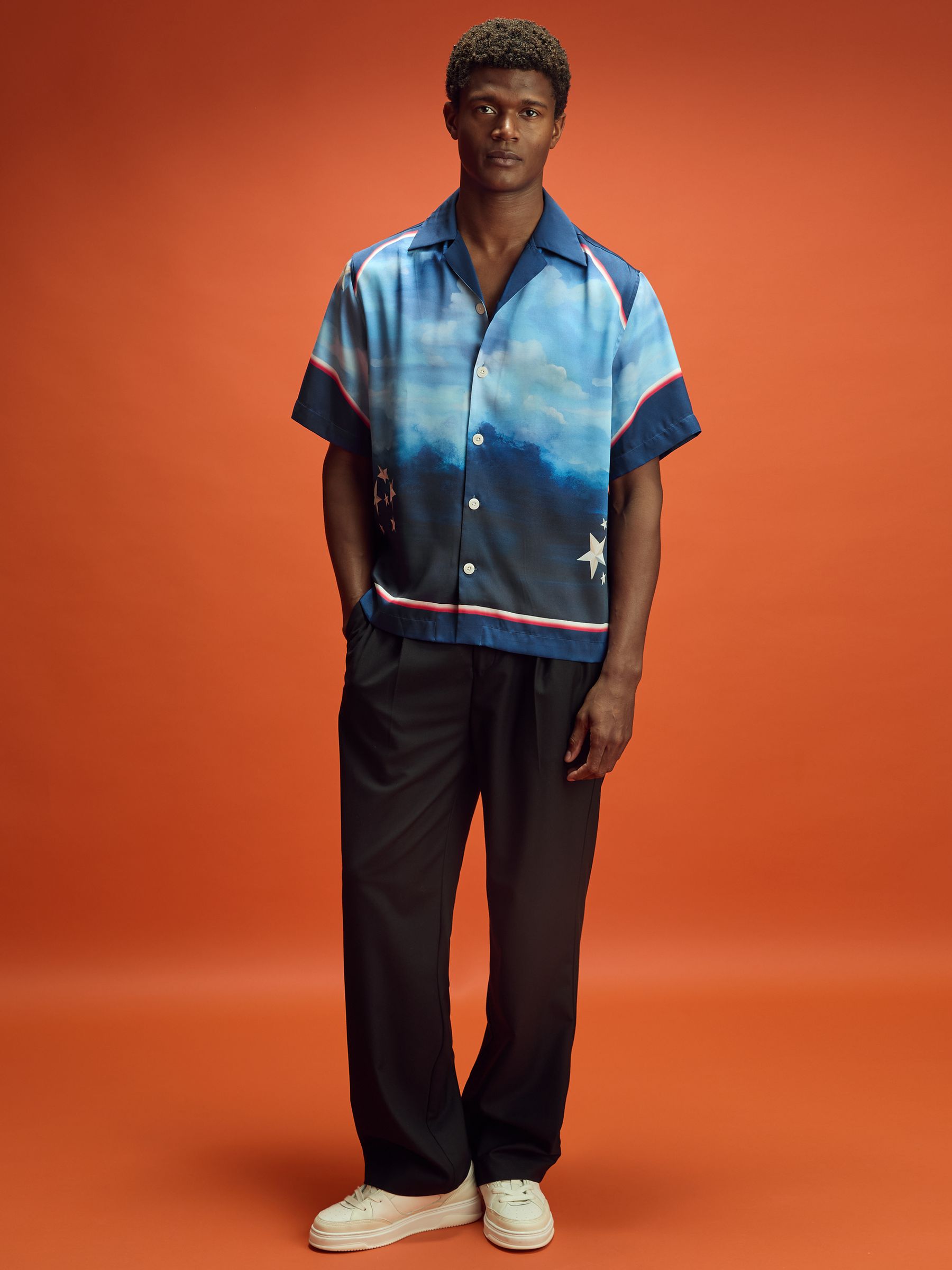 McLaren F1 Austin Exclusive Cuban-Collar Shirt in Blue Multi