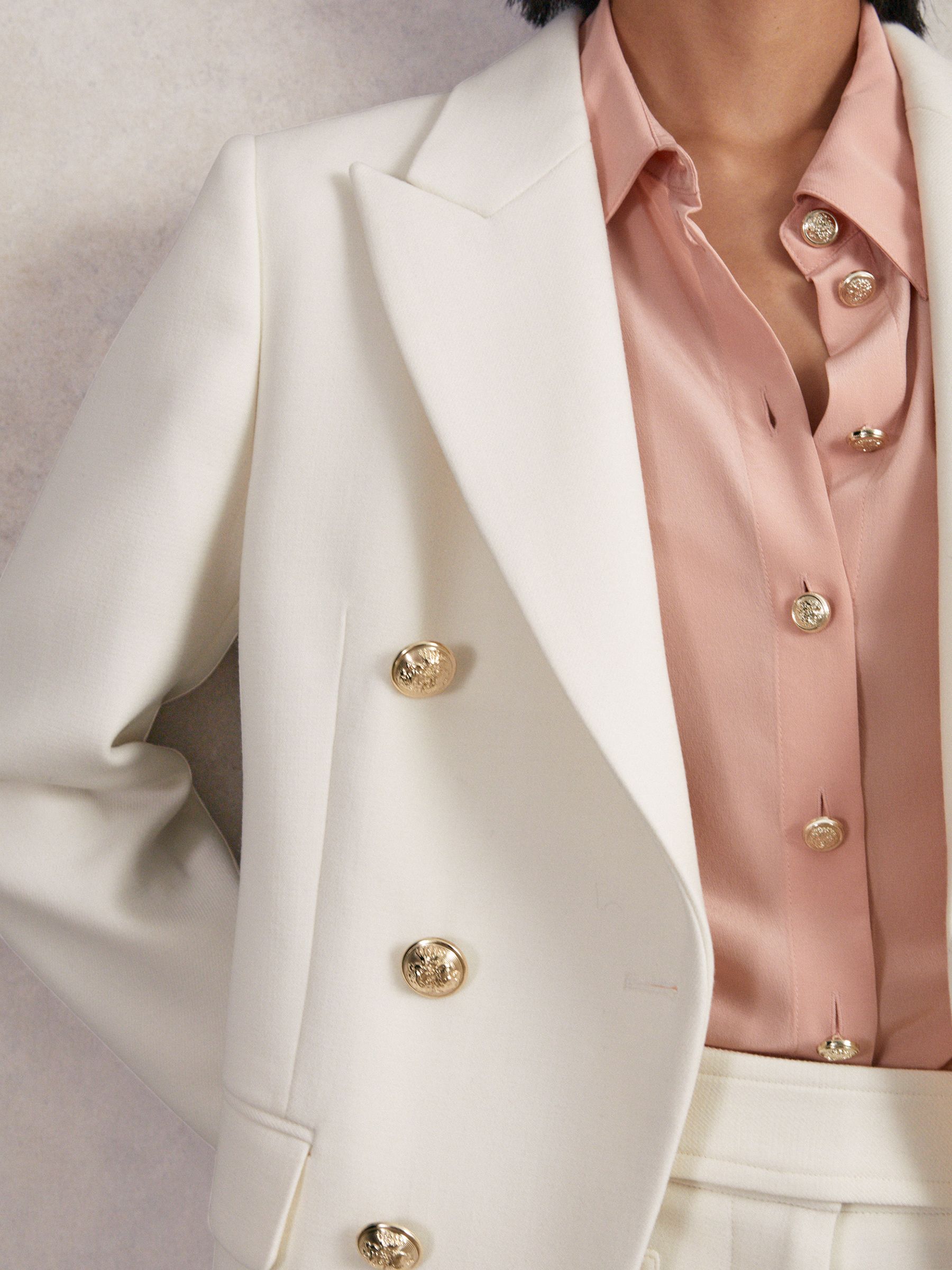 Petite Double-Breasted Twill Suit Blazer With Wool in White