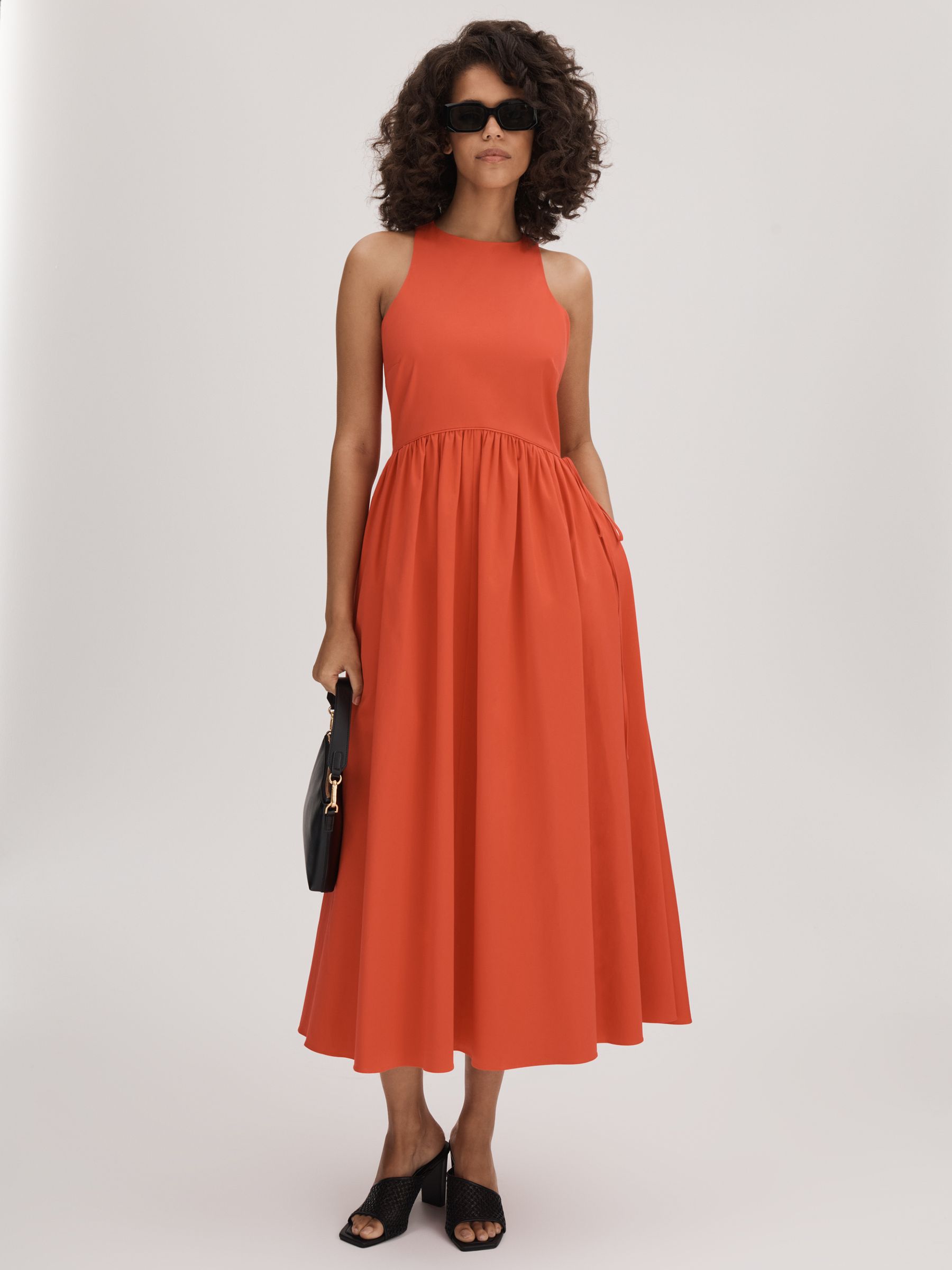 Florere Side Tie Midi Dress in Deep Coral