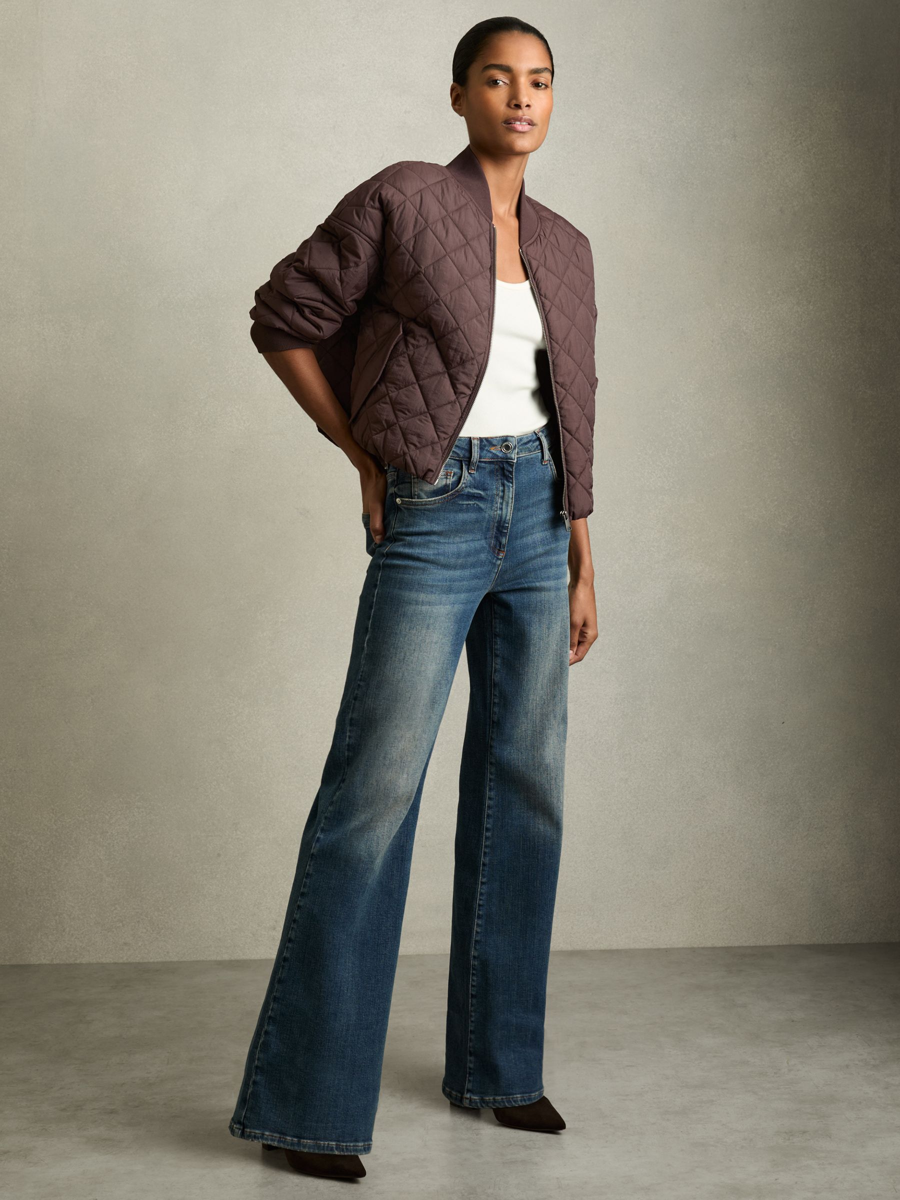 Quilted Printed Bomber Jacket in Burgundy