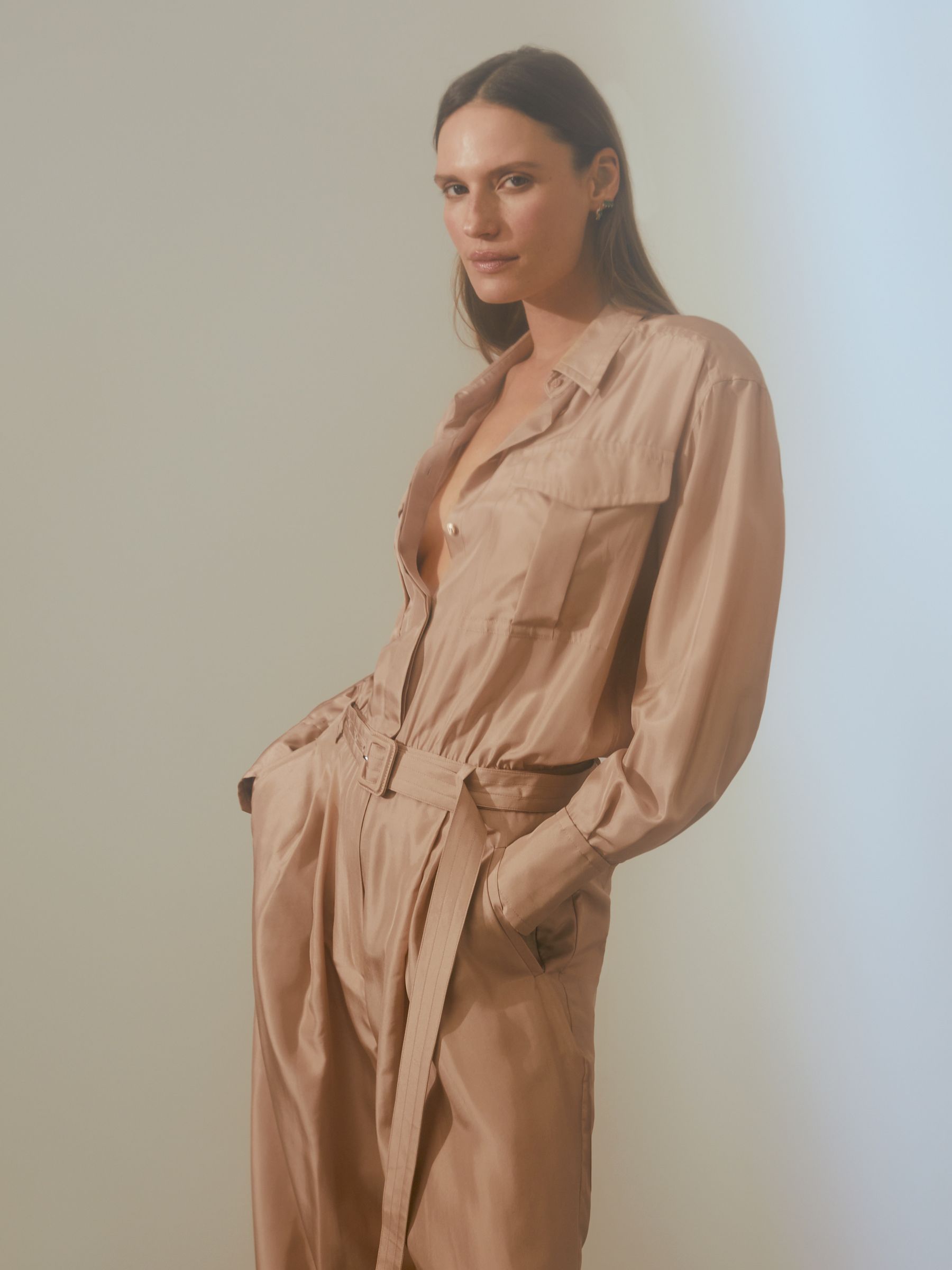 Atelier Belted Wide Leg Jumpsuit in Camel