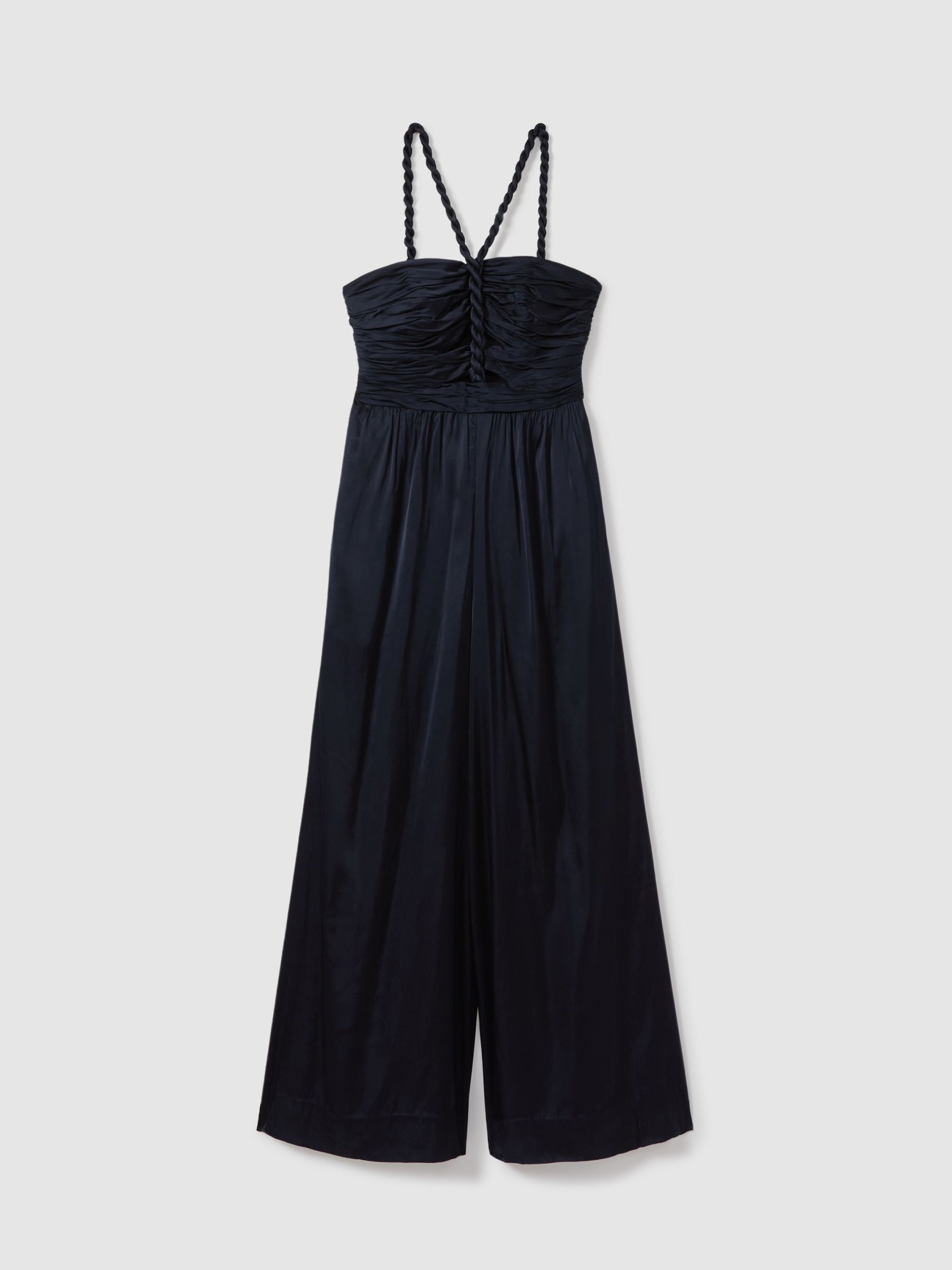 Amur Ruche Detail Wide Leg Jumpsuit in Navy