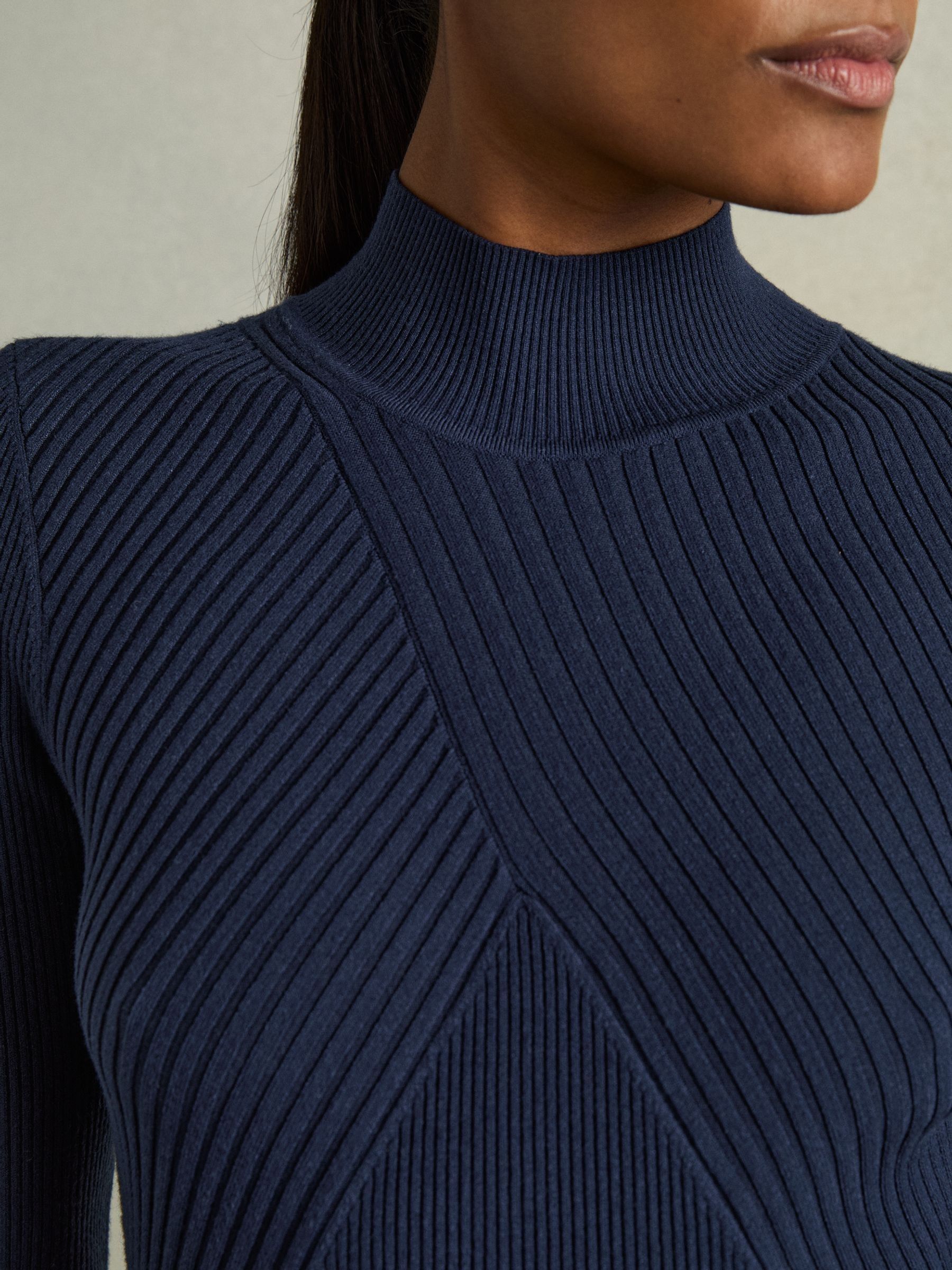 Round Neck Ribbed Midi Dress in Navy