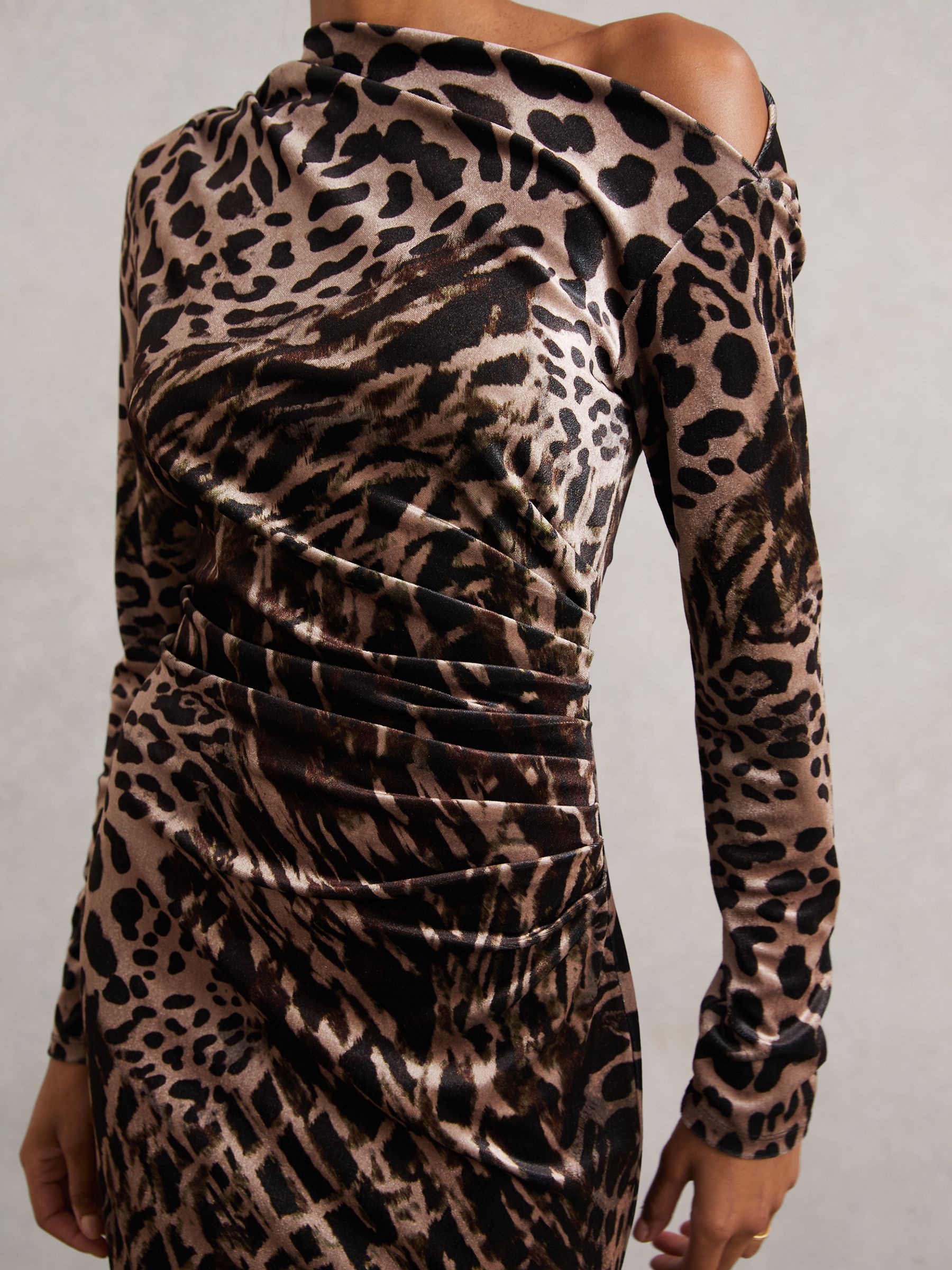 Velvet Leopard-Print Midi Dress in Black/Brown