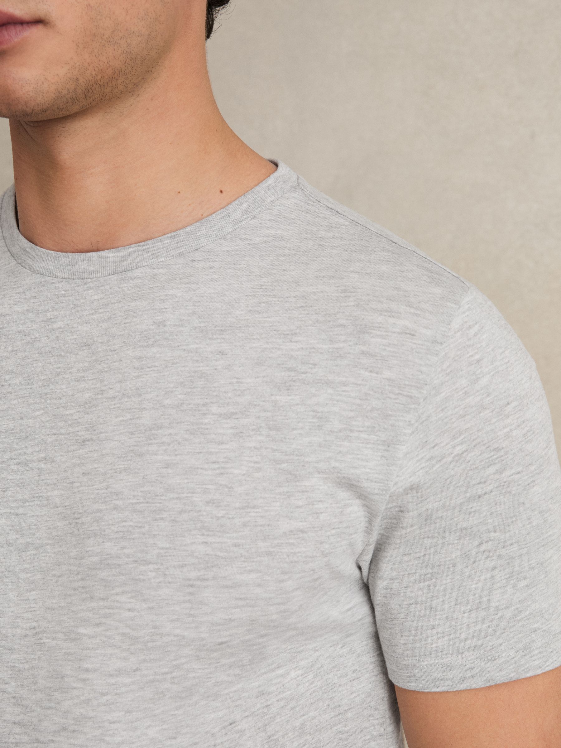 Cotton Crew Neck T-Shirt in Grey Marl