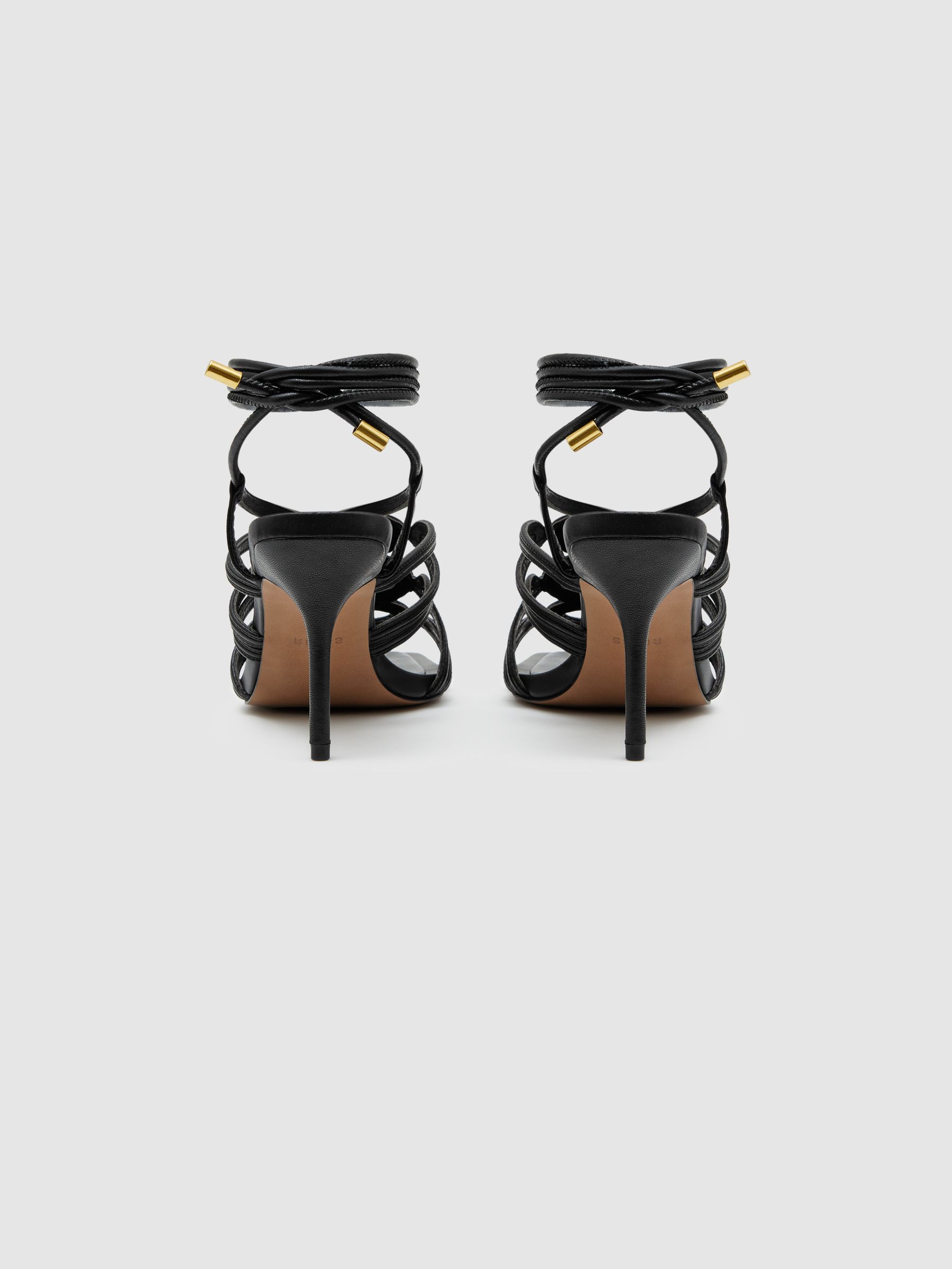 Strappy Open Toe Heeled Sandals in Black