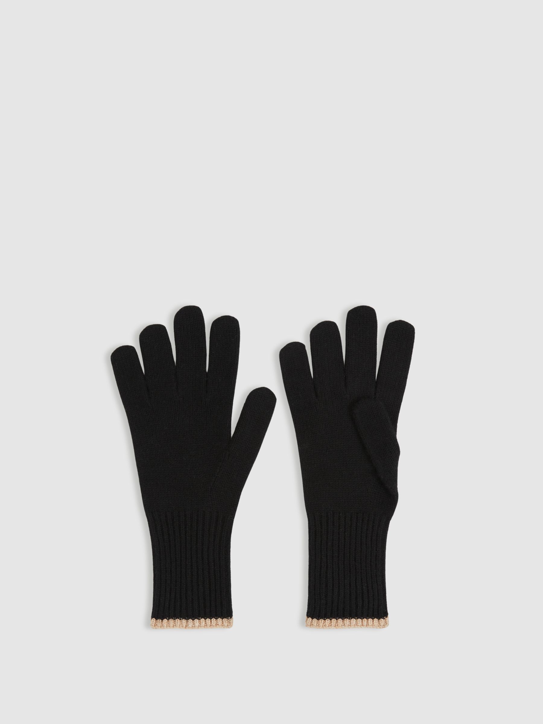 Tipped Gloves With Cashmere in Black/Camel