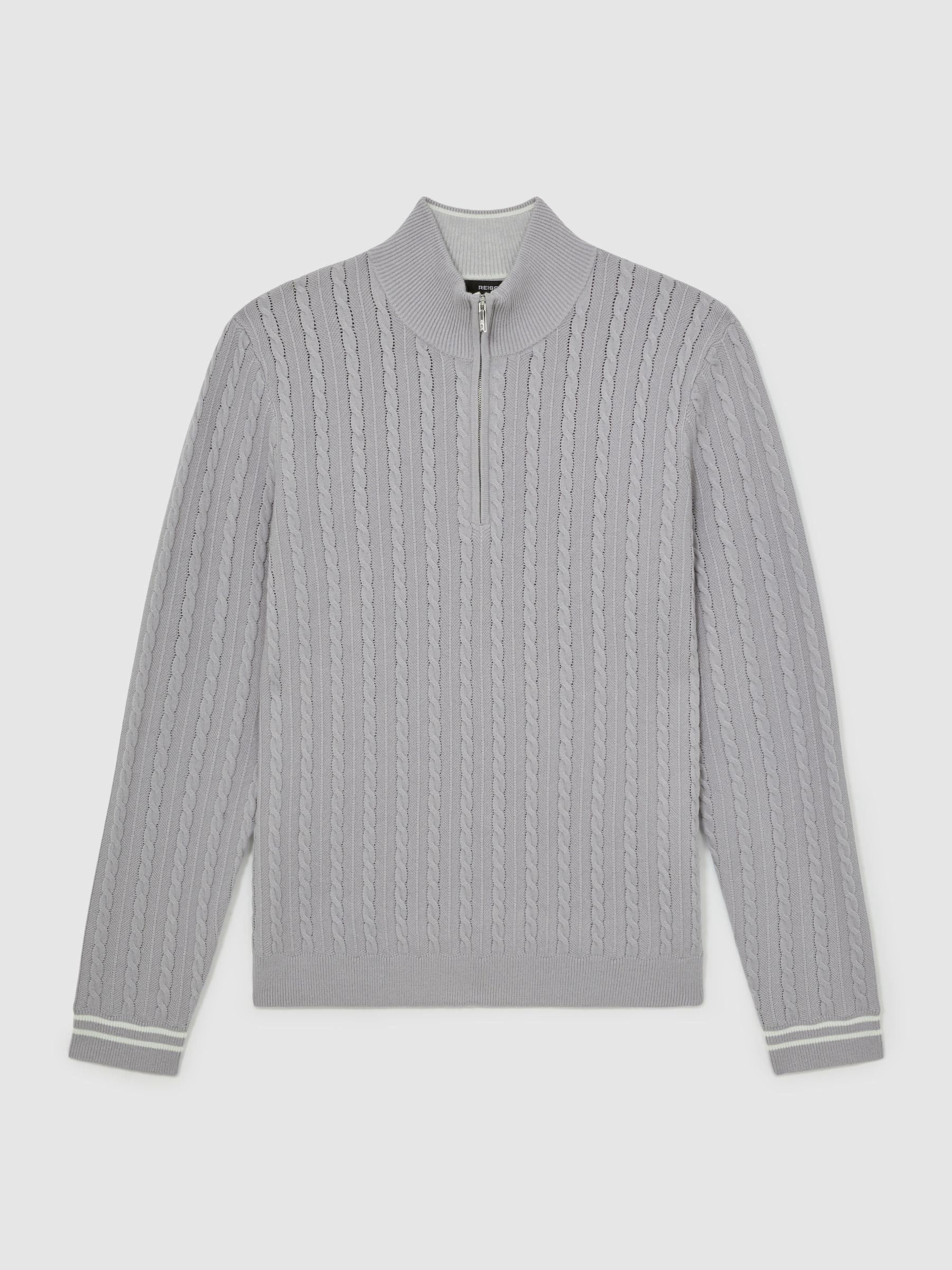 Half-Zip Cable Knit Jumper With Wool in Soft Blue