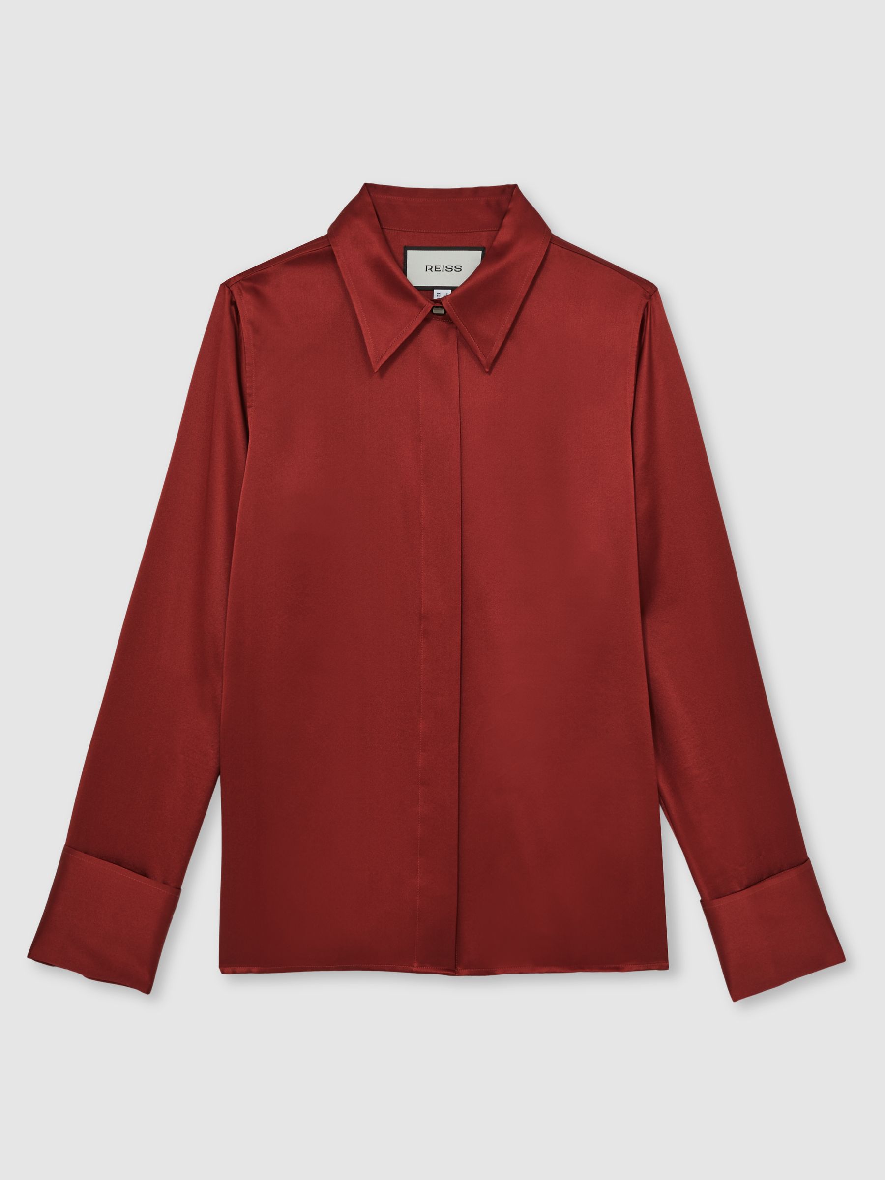 Silk-Satin Concealed-Placket Shirt in Dark Red