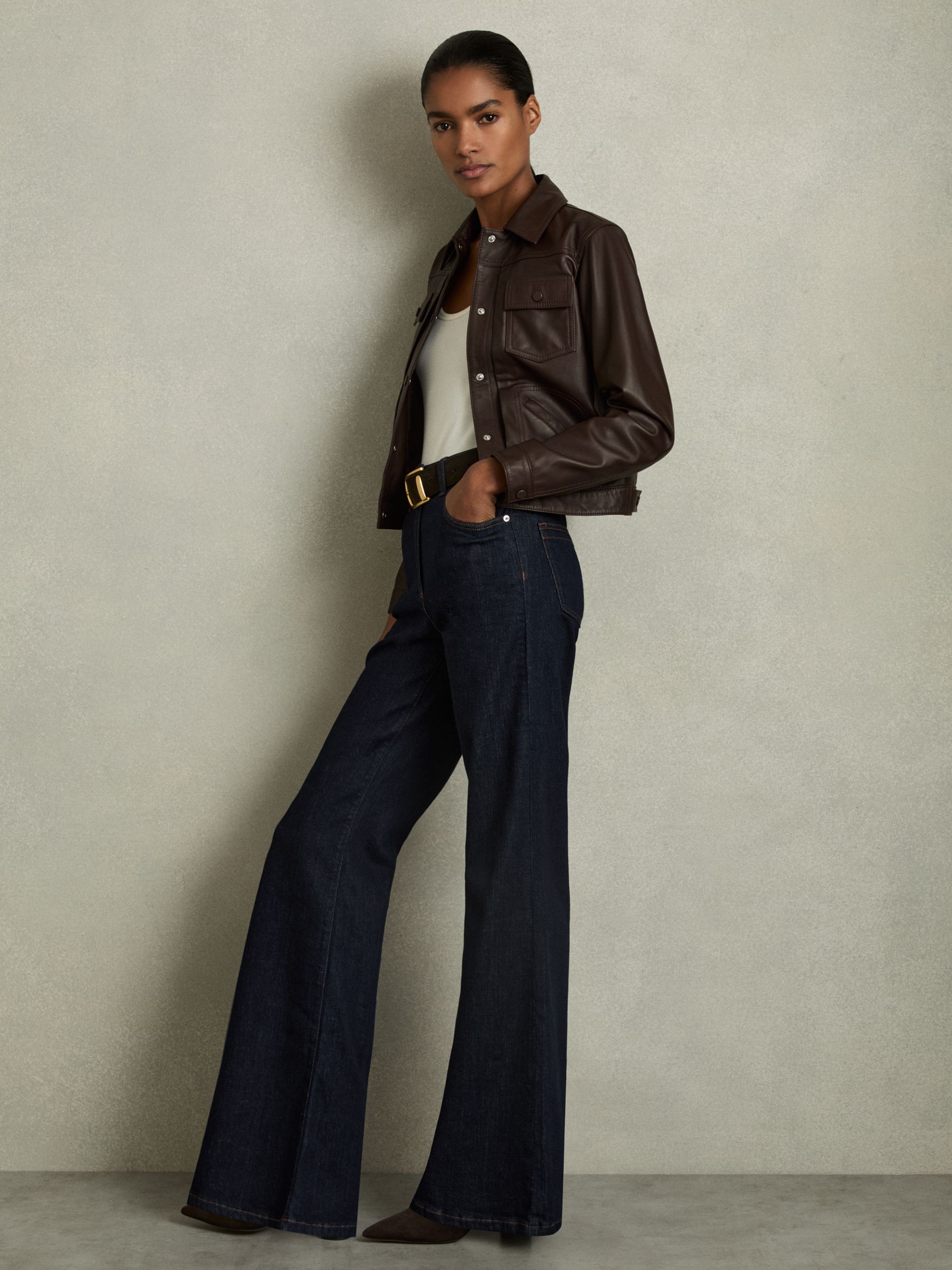 Leather Trucker Jacket in Burgundy