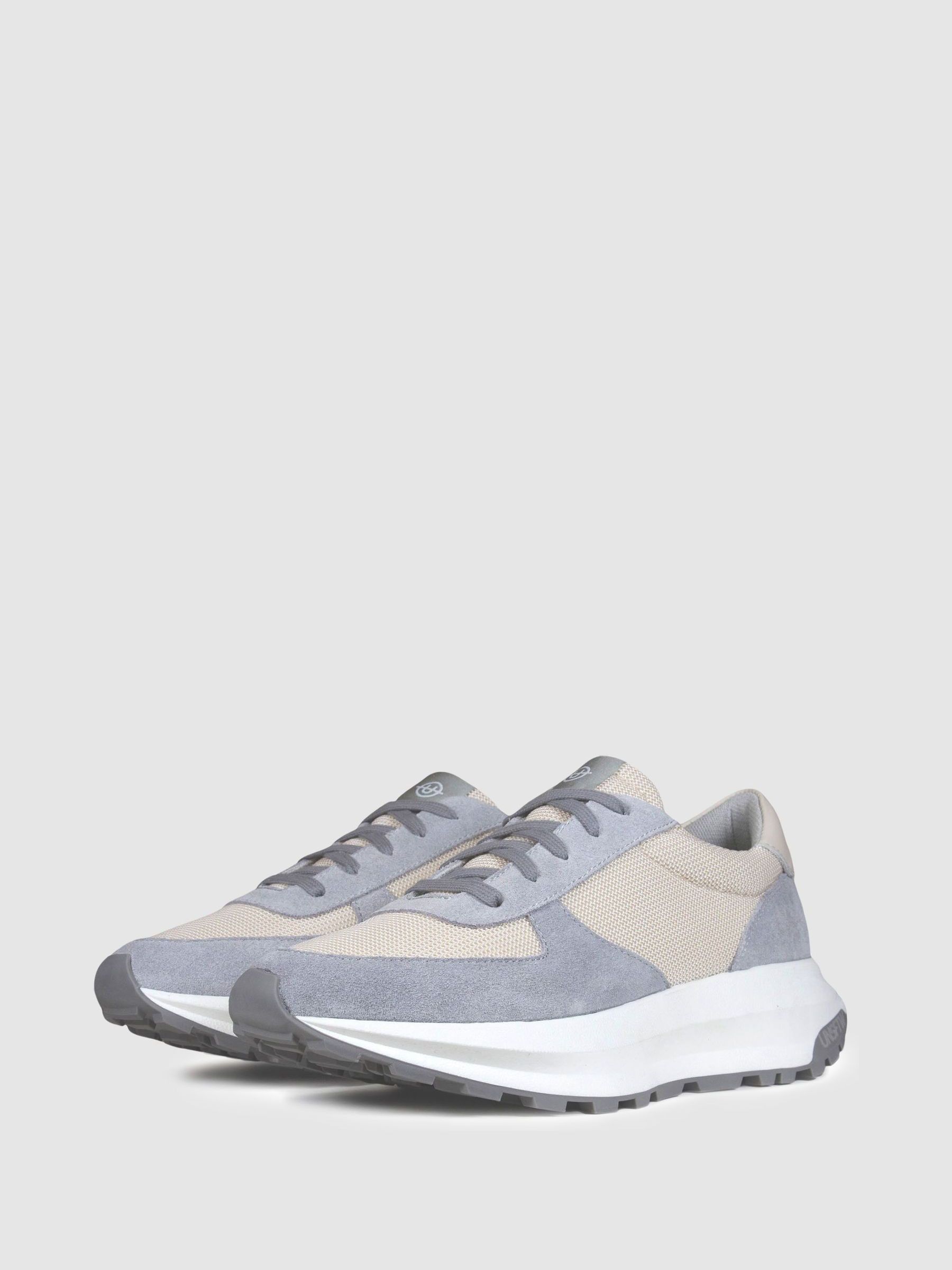 Unseen Footwear Suede Mesh Trinity Trainers in Grey/White