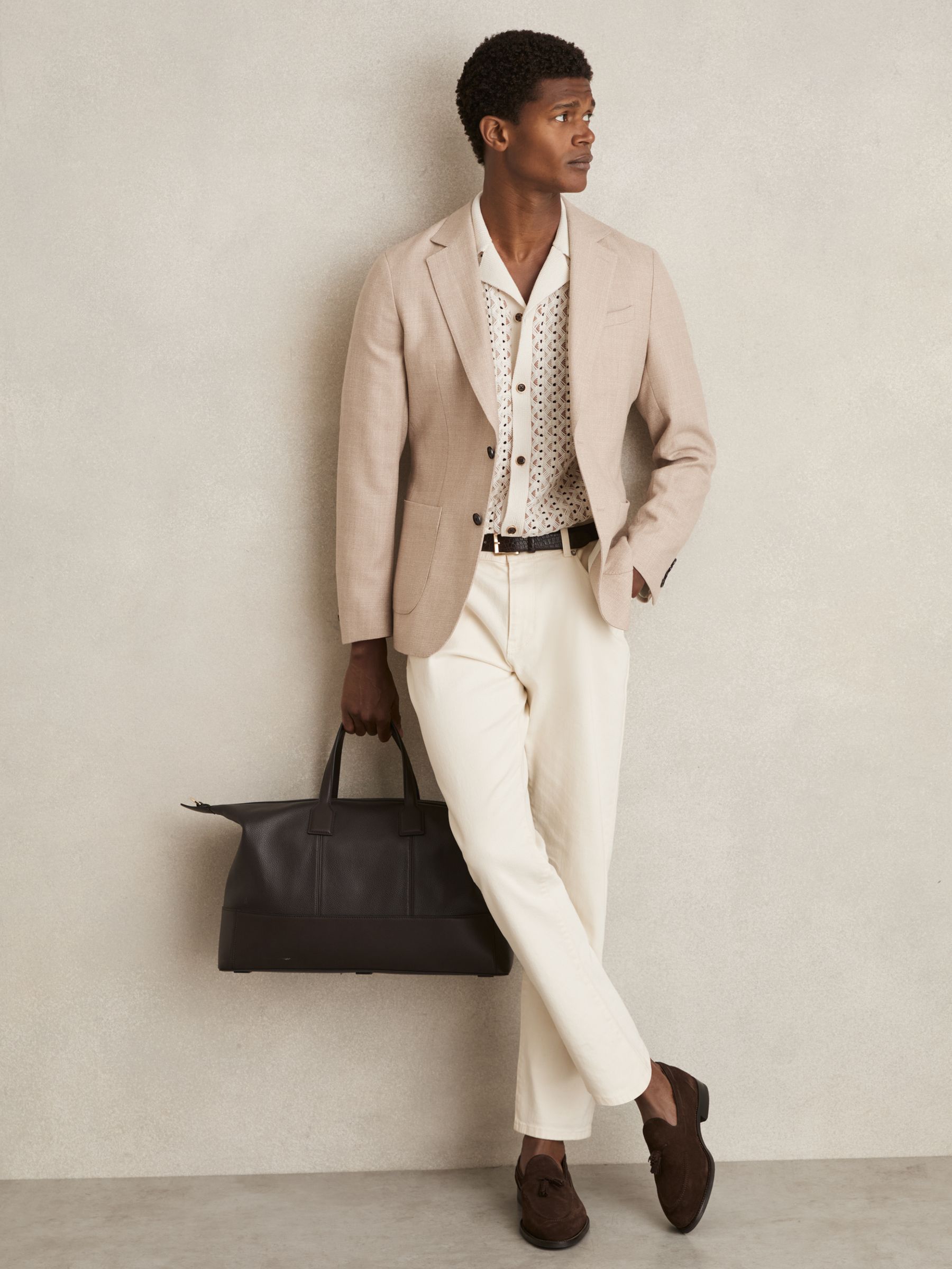 Textured-Knit Cuban-Collar Shirt in Natural