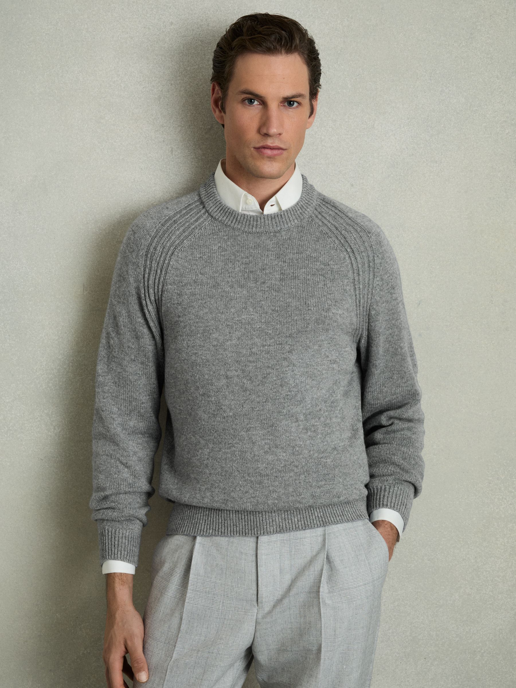 Wool Blend Ridge Seam Jumper in Mid Grey Melange